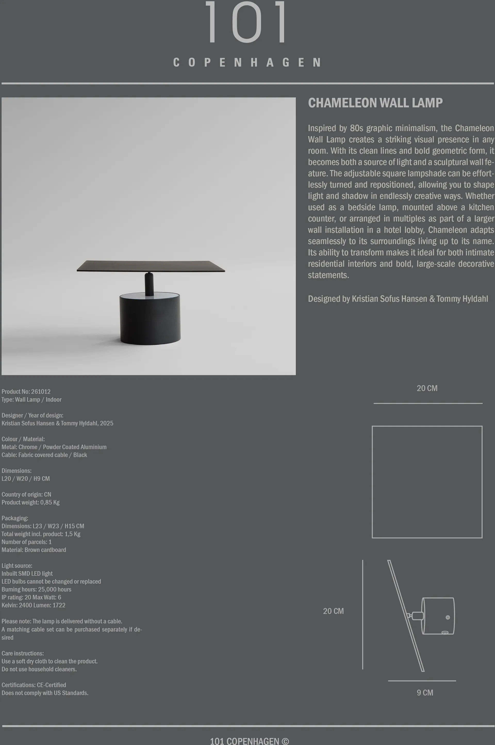 Chameleon Wandleuchte, Burned Black 101 Copenhagen