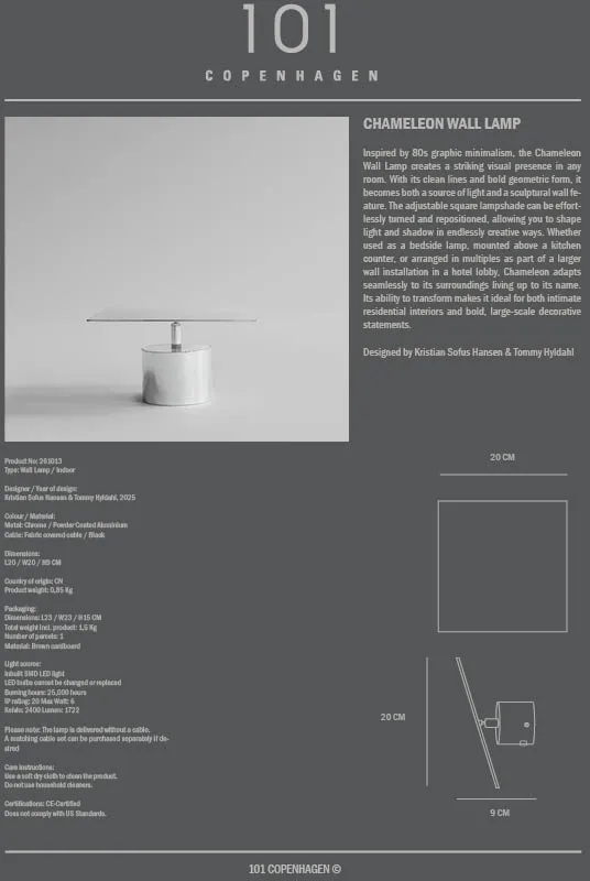 Chameleon Wandleuchte, Chrome 101 Copenhagen