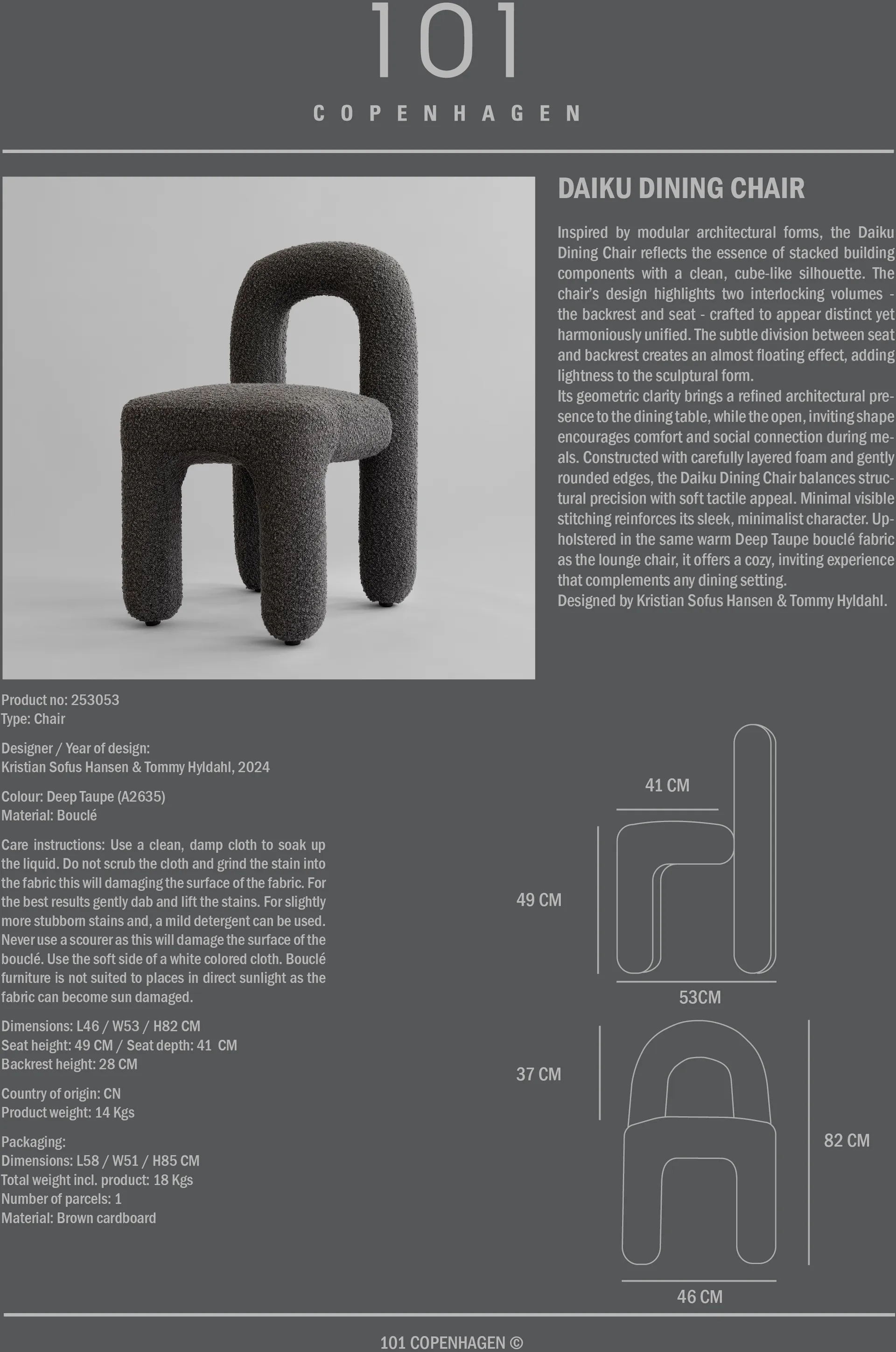 Daiku Dining Chair Stuhl, Deep taupe 101 Copenhagen