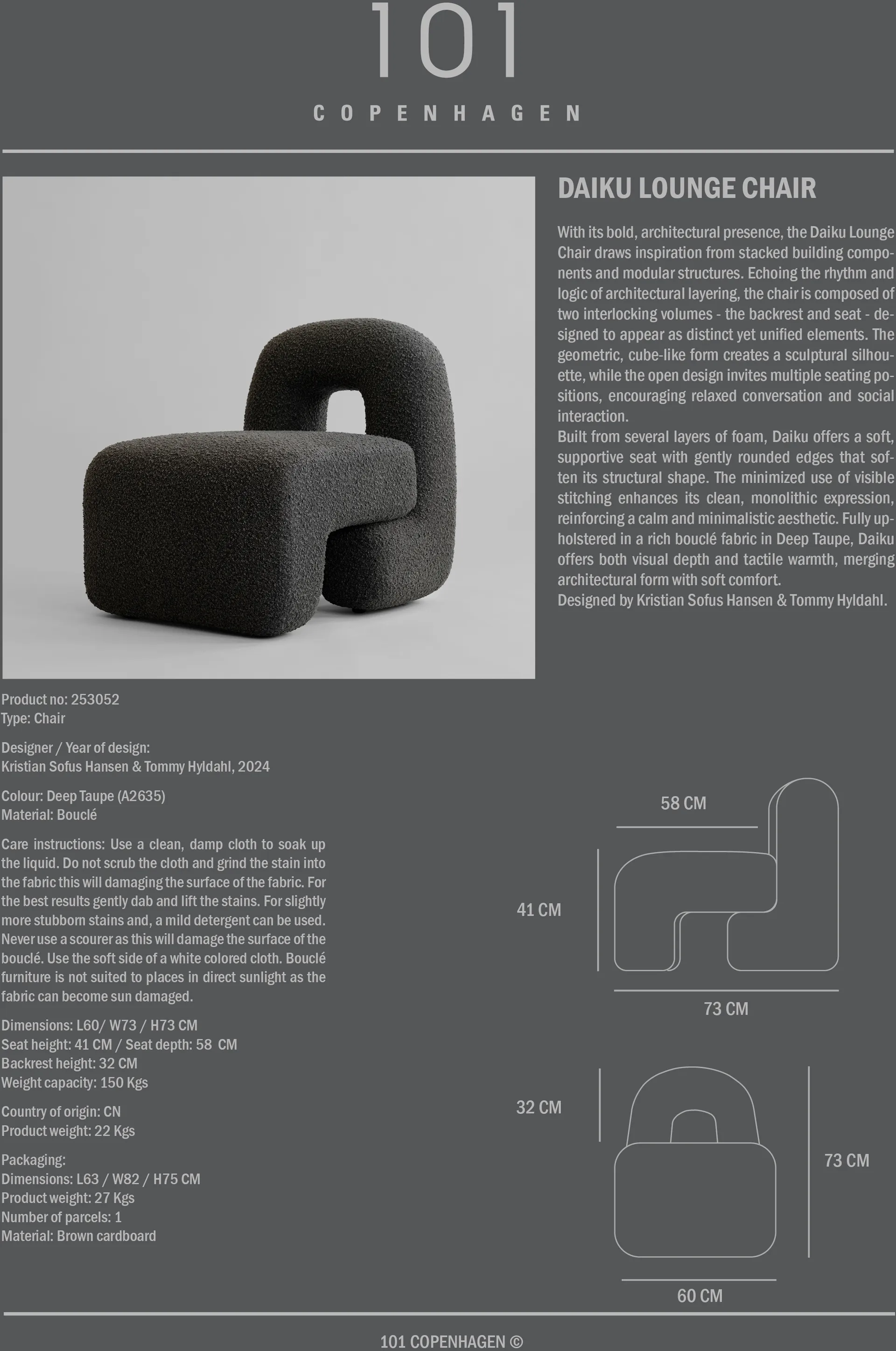 Daiku Lounge Chair, Deep taupe 101 Copenhagen