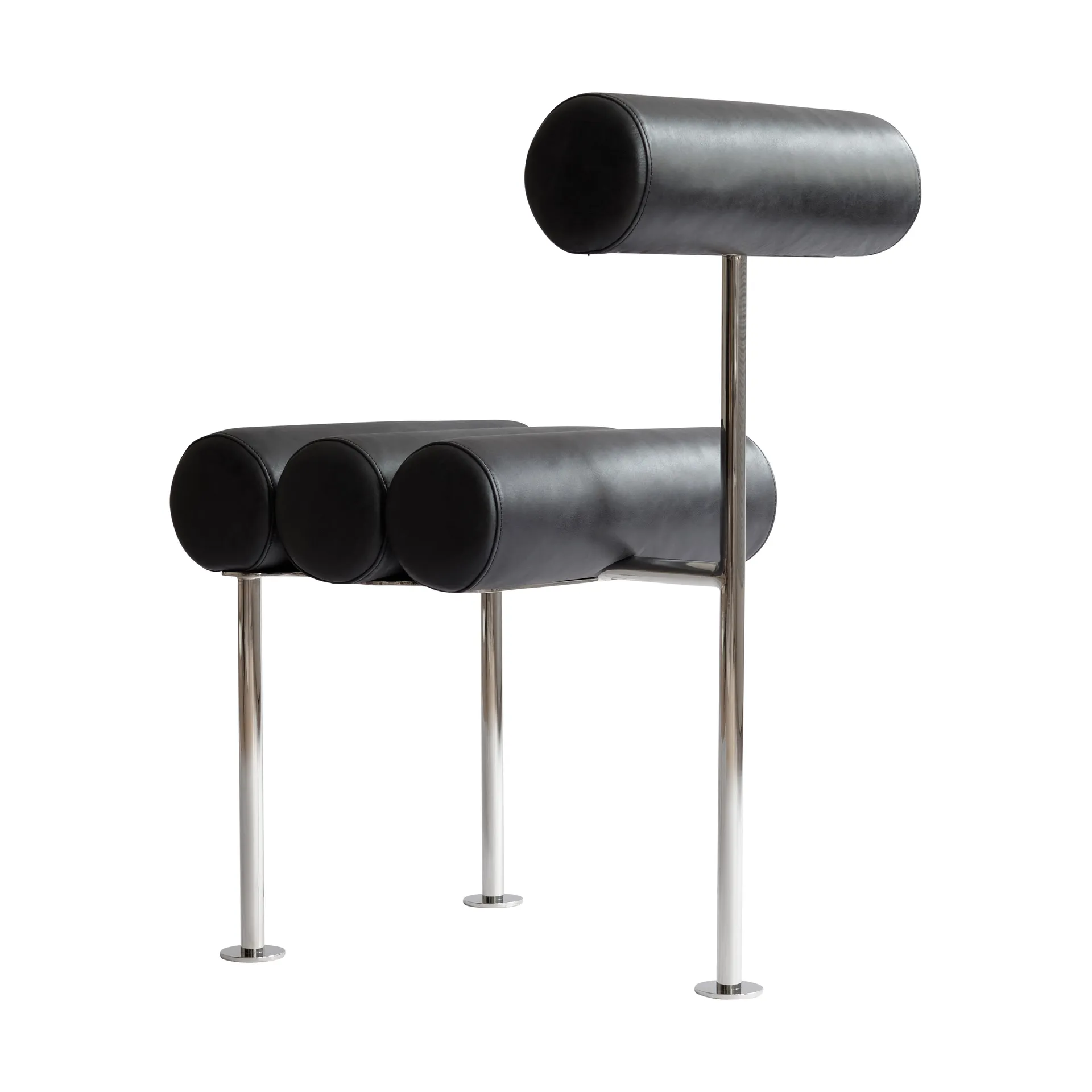 Hiro Dining Chair Stuhl, Stainless steel-aniline leather black 101 Copenhagen