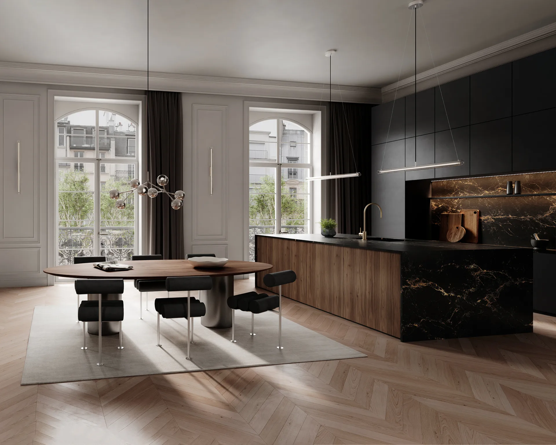 Hiro Dining Chair Stuhl, Stainless steel-aniline leather black 101 Copenhagen