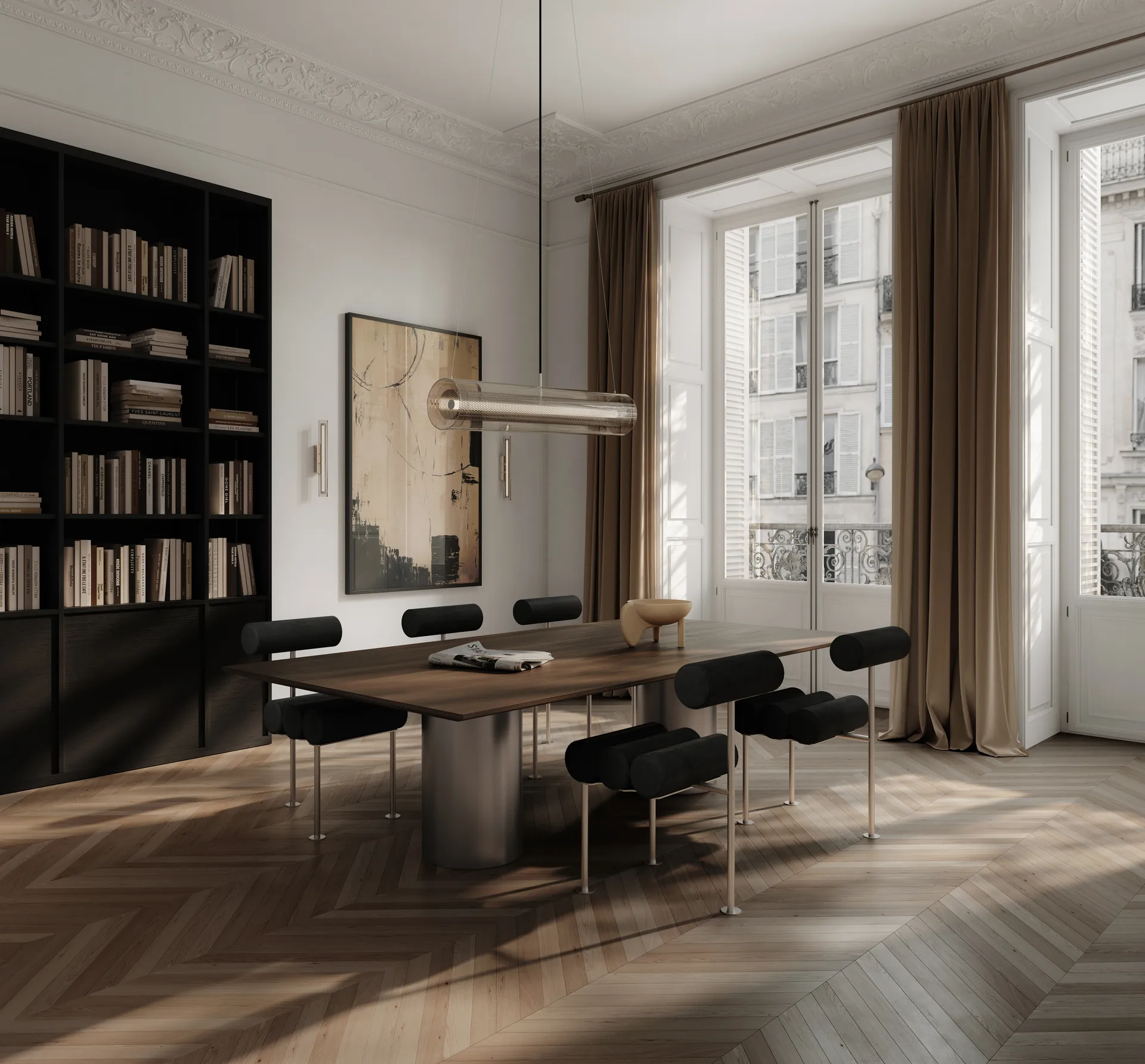 Hiro Dining Chair Stuhl, Stainless steel-aniline leather black 101 Copenhagen