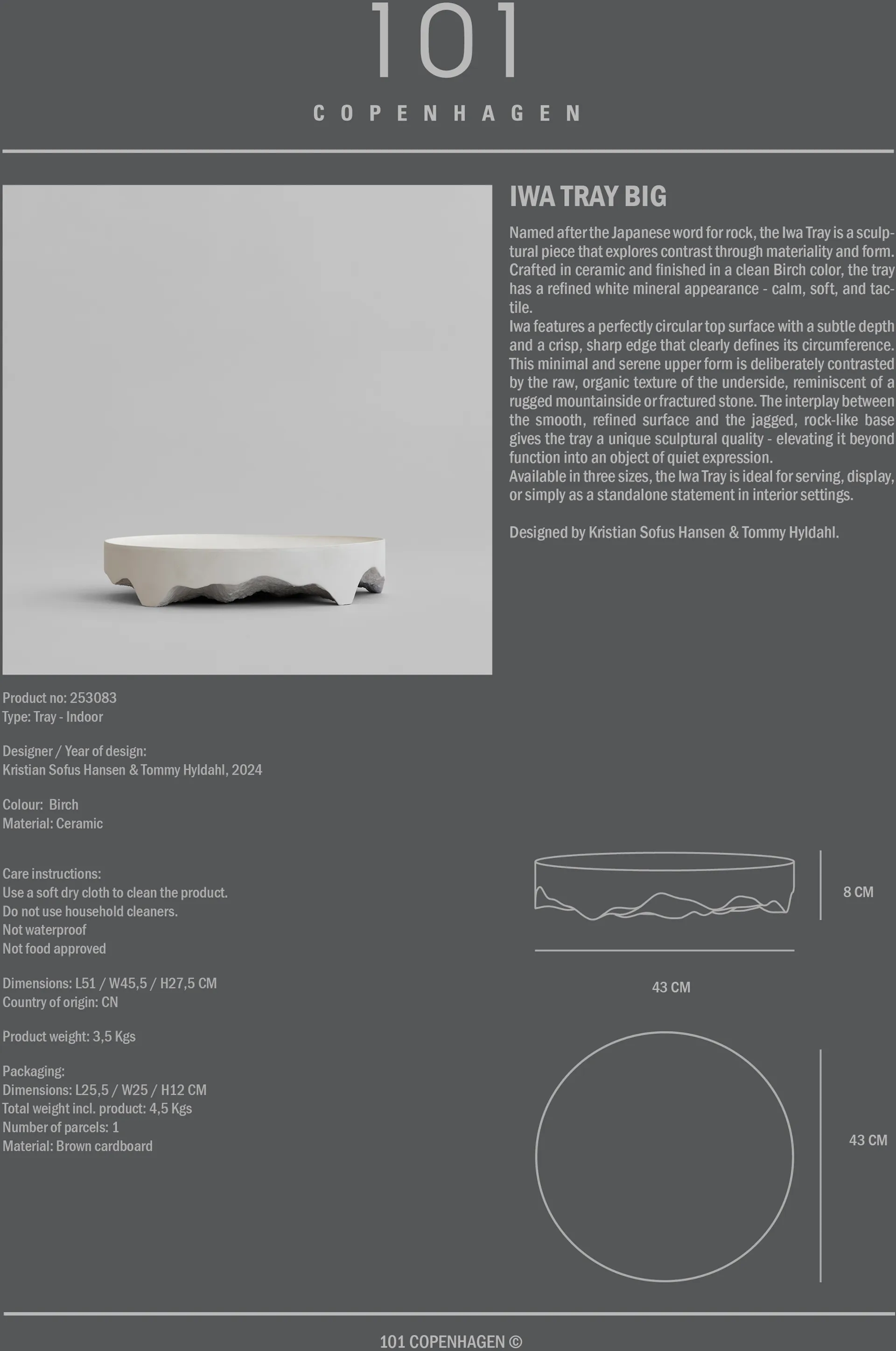 Iwa Dekorationstablett, Birch, Ø43 101 Copenhagen