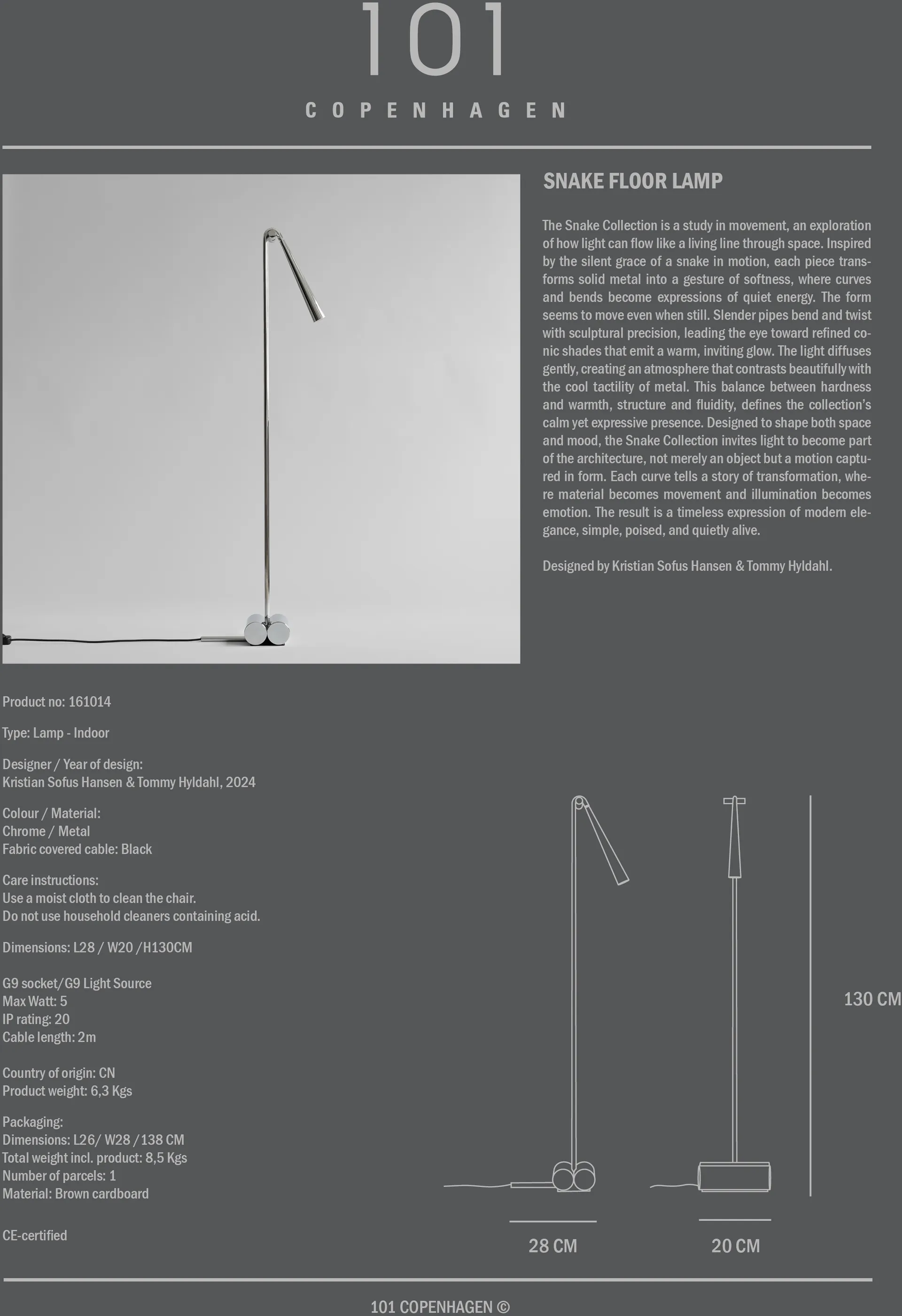 Snake Stehleuchte, Chrome 101 Copenhagen