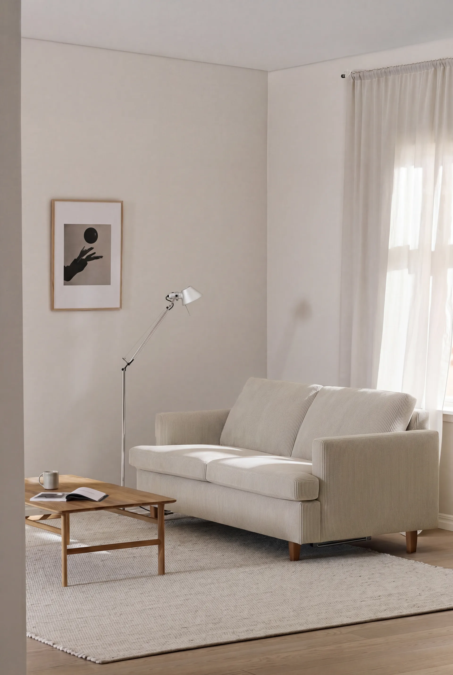 Binga Schlafsofa 2,5-Sitzer, Jump Beige 1956-Dunkel gebeizte Eiche 1898