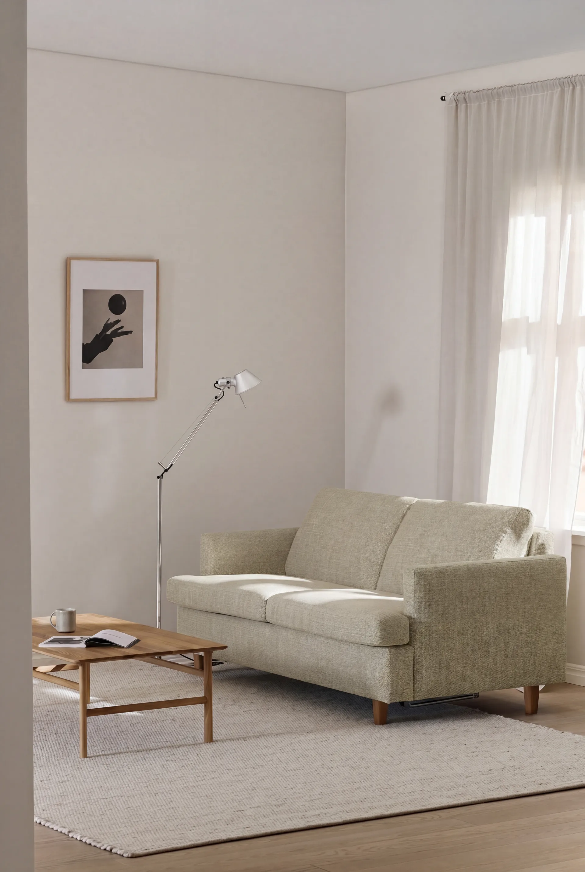 Binga Schlafsofa 2,5-Sitzer, Luiza Beige 3981-Dunkel gebeizte Eiche 1898