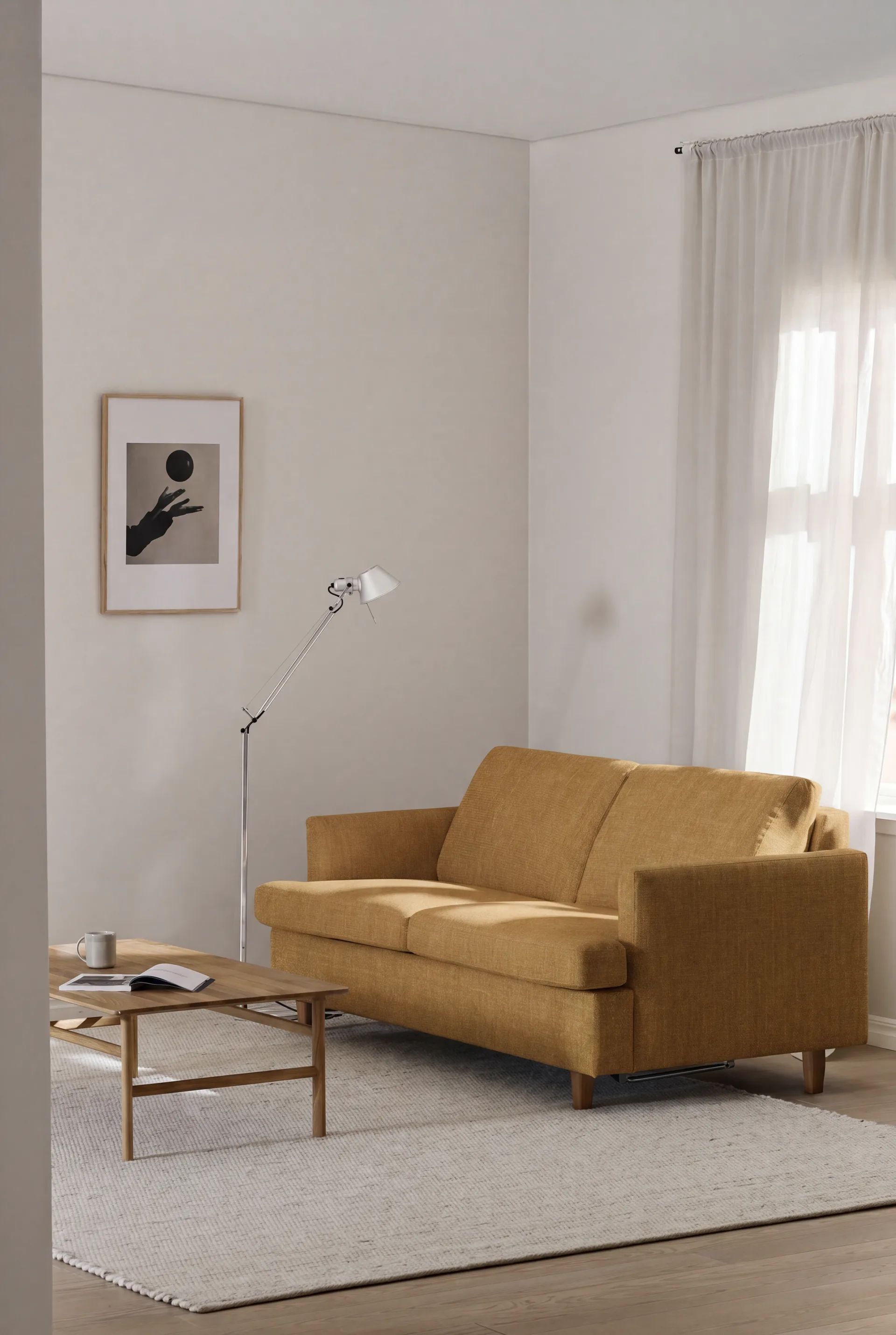 Binga Schlafsofa 2,5-Sitzer, Luiza Mustard 3972-Dunkel gebeizte Eiche 1898