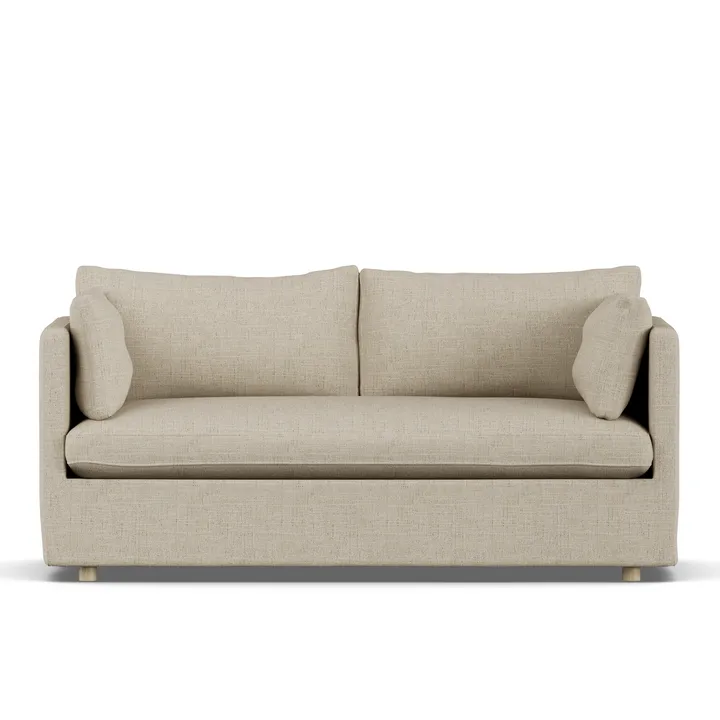 Linnevik Sofa - Bern beige 0341-Eiche weiß geölt, 2-sitzig, mit Volant - 1898