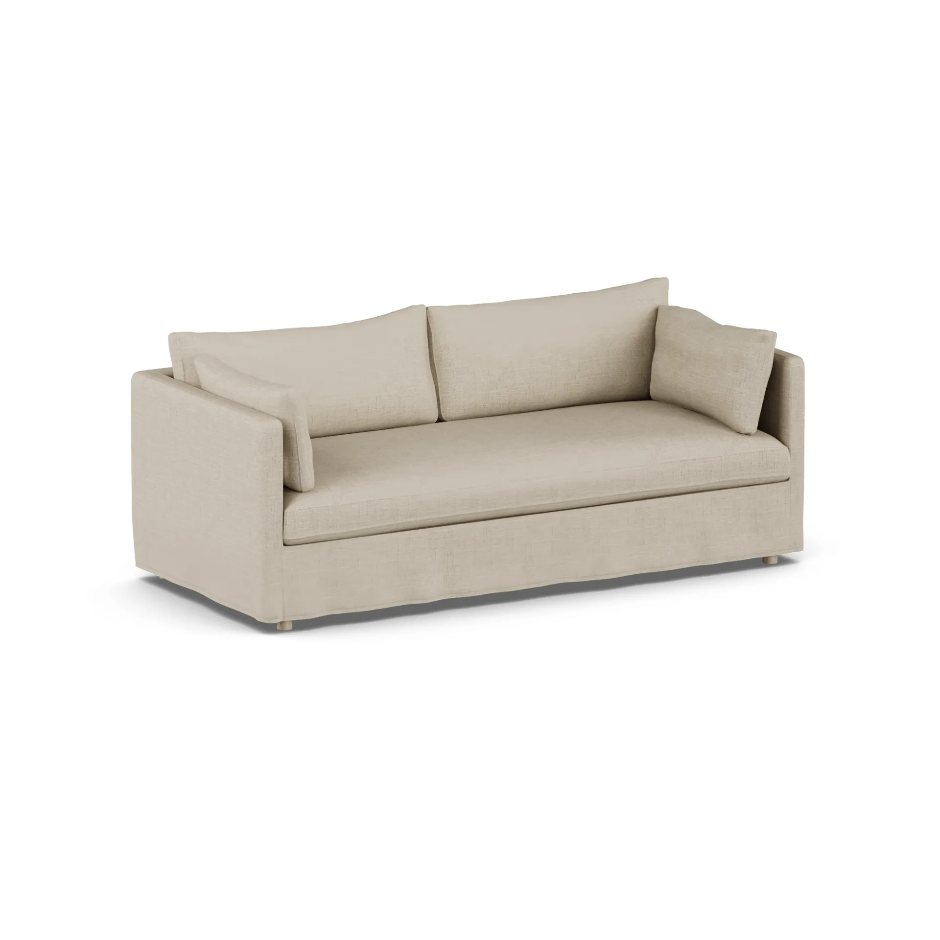 Linnevik Sofa, Bern Beige 0341-Eiche weiß geölt, 3-sitzig, mit Volant 1898