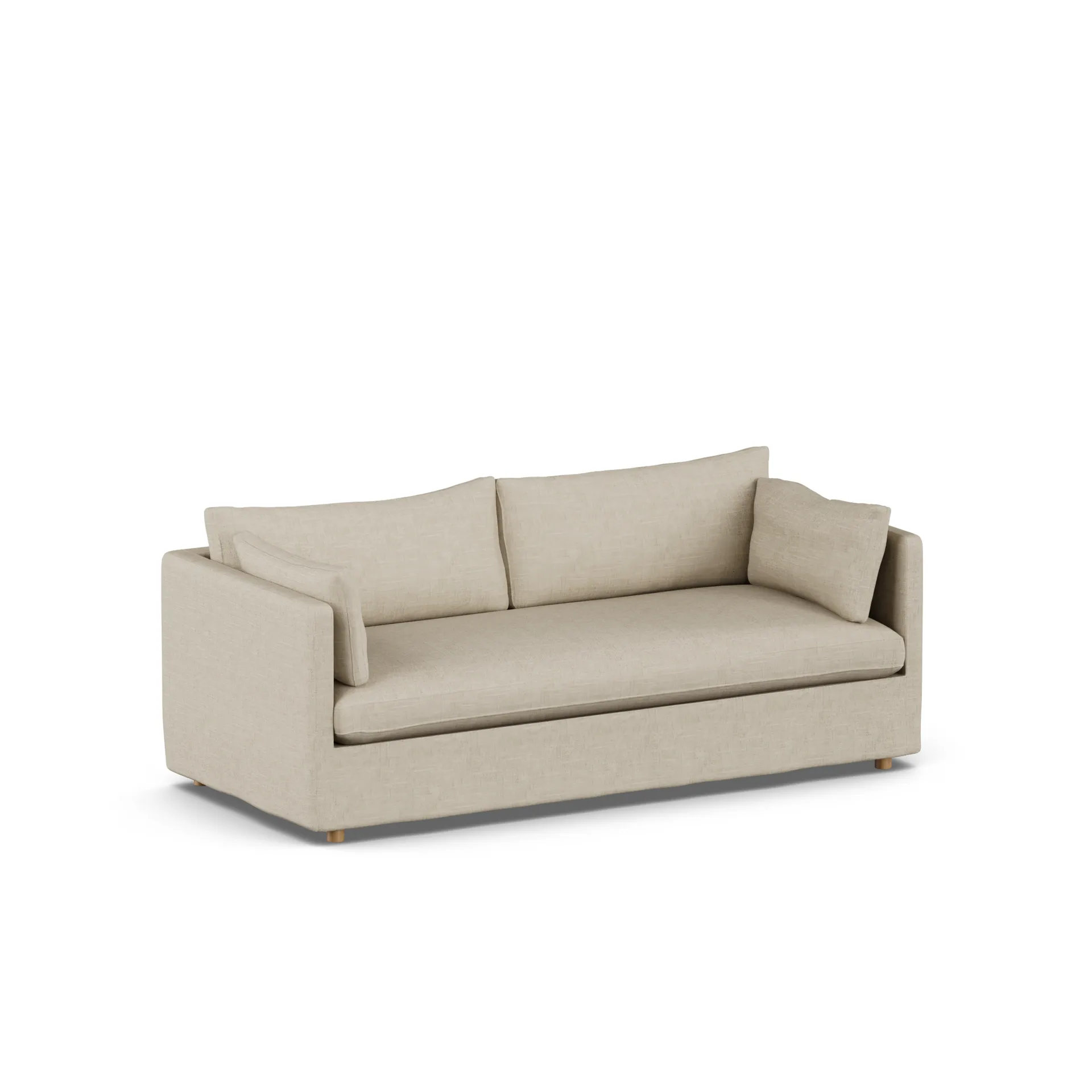 Linnevik Sofa, Bern Beige 0341-Eiche weiß geölt, 3-sitzig, mit Volant 1898