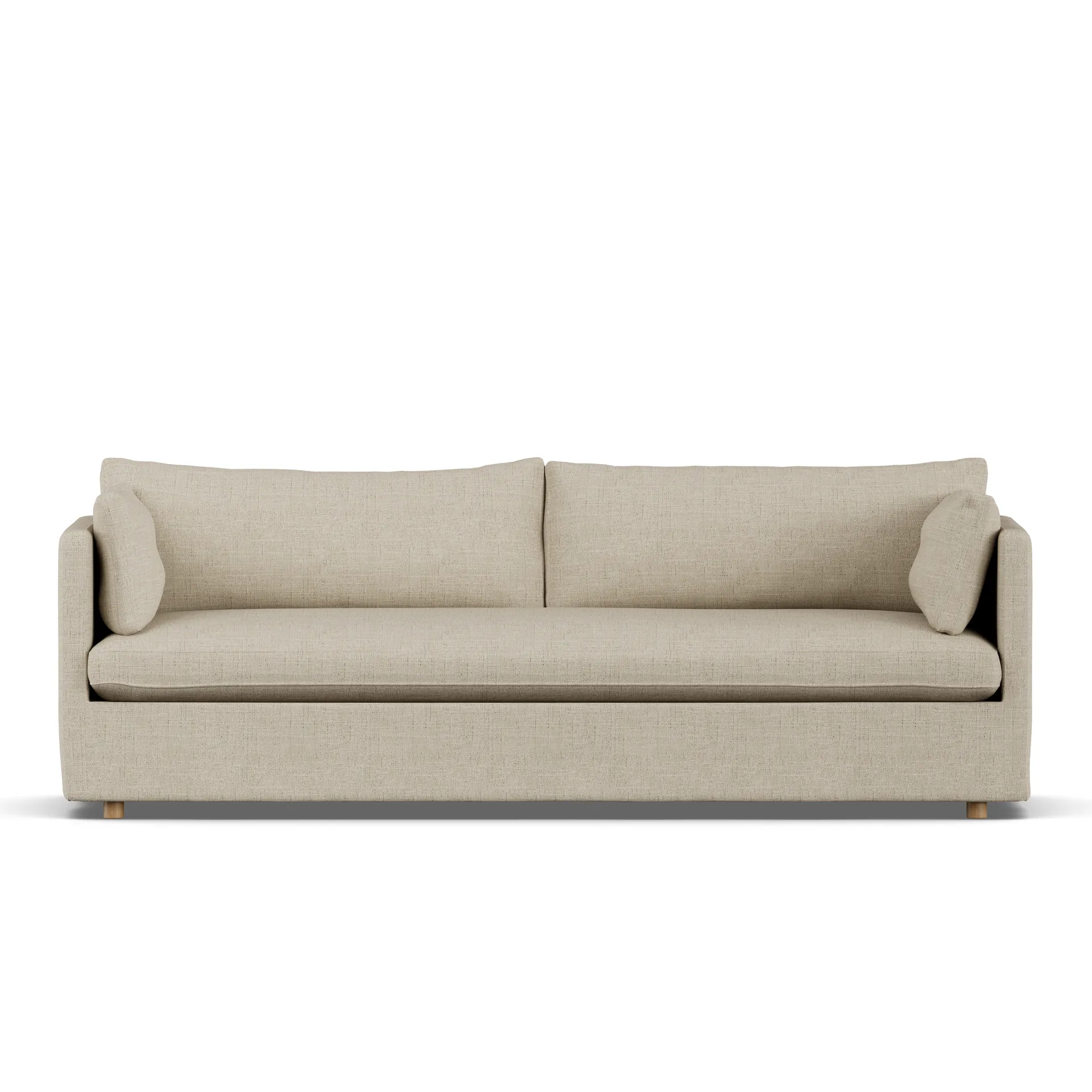 Linnevik Sofa, Bern beige 0341-Eiche weiß geölt, 4-sitzig, mit Volant 1898