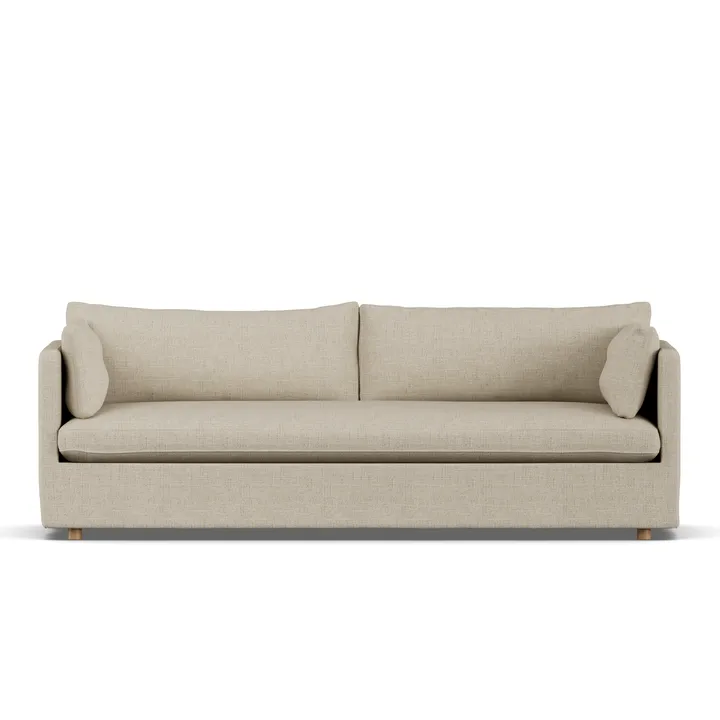 Linnevik Sofa - Bern beige 0341-Eiche weiß geölt, 4-sitzig, mit Volant - 1898