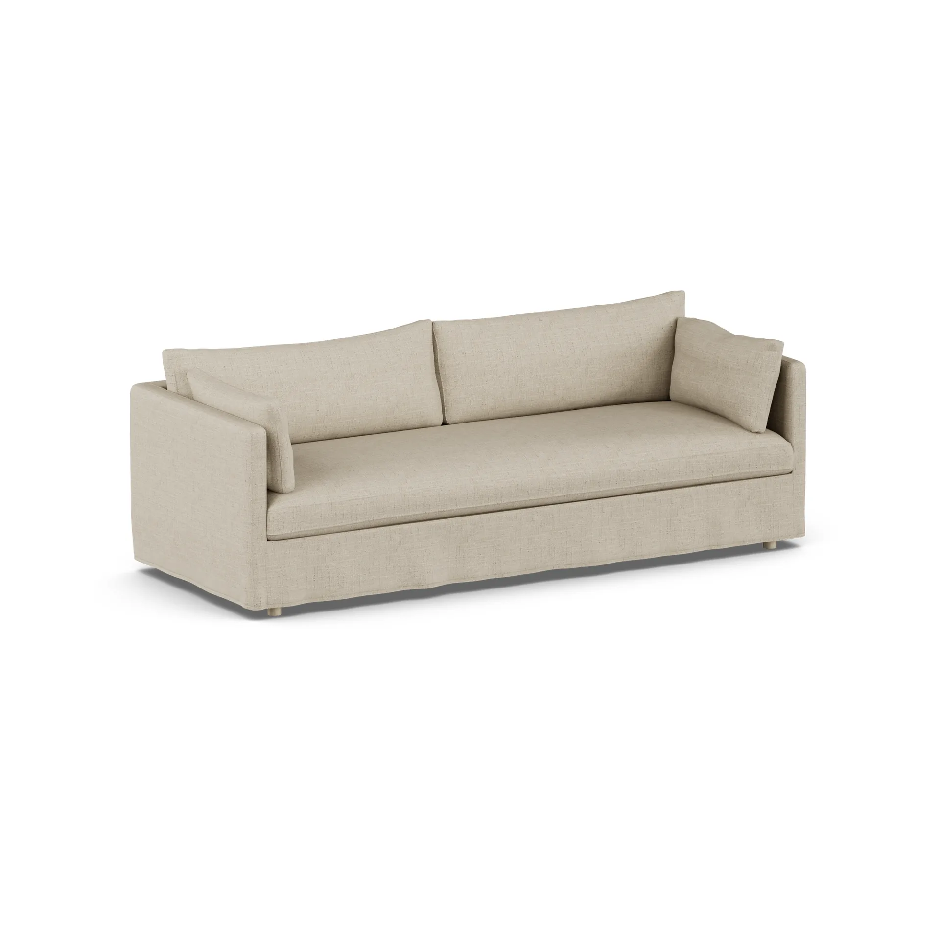 Linnevik Sofa, Bern beige 0341-Eiche weiß geölt, 4-sitzig, mit Volant 1898