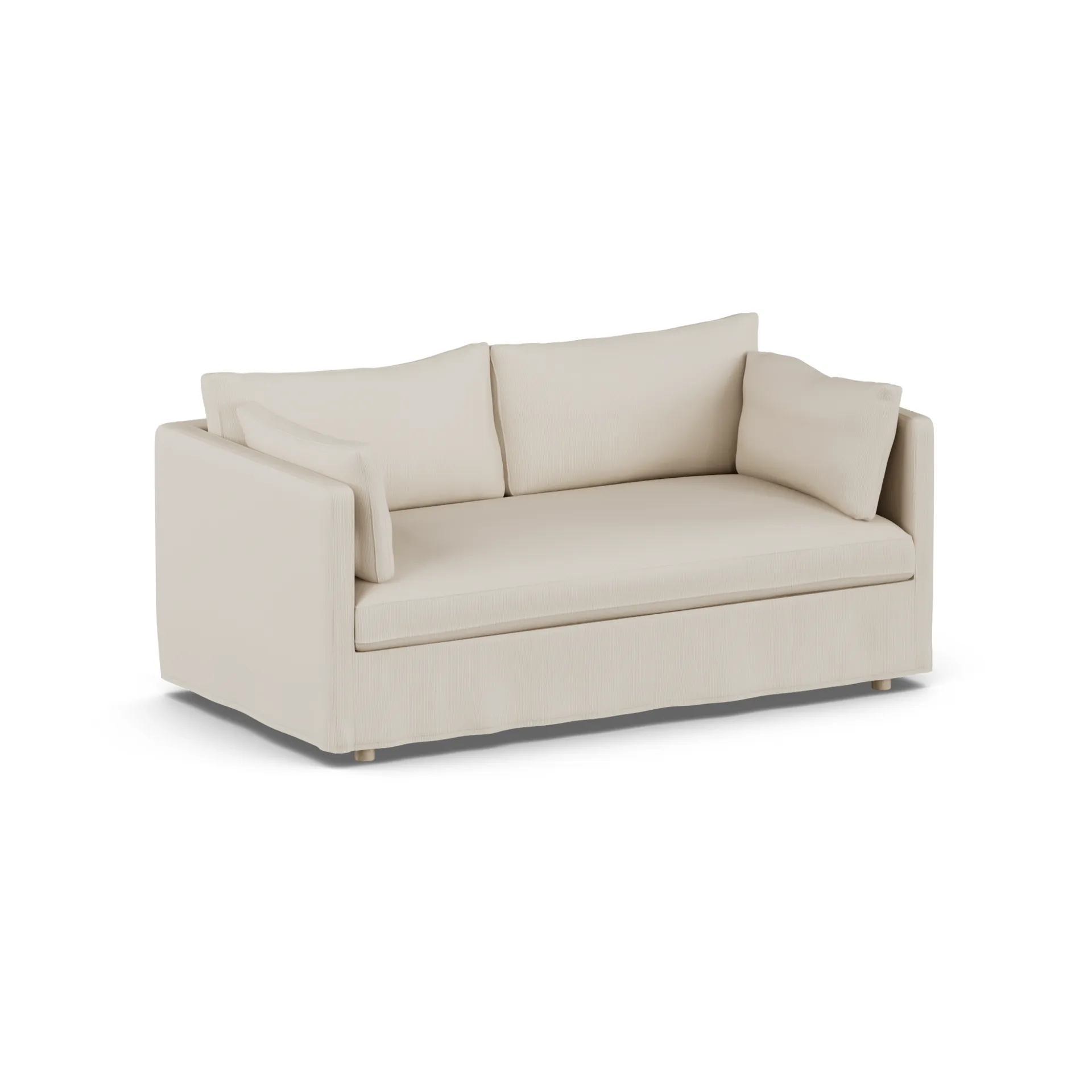 Linnevik Sofa, Jump Beige 1956-Eiche weiß geölt, 2-sitzig, mit Volant 1898
