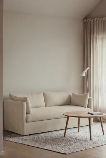 Linnevik Sofa - Jump Beige 1956-Eiche weiß geölt, 2-sitzig, mit Volant - 1898