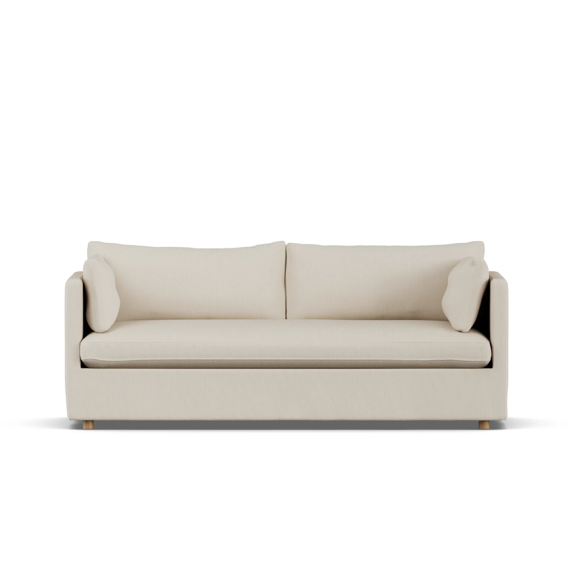 Linnevik Sofa, Jump Beige 1956-Eiche weiß geölt, 3-sitzig, mit Volant 1898