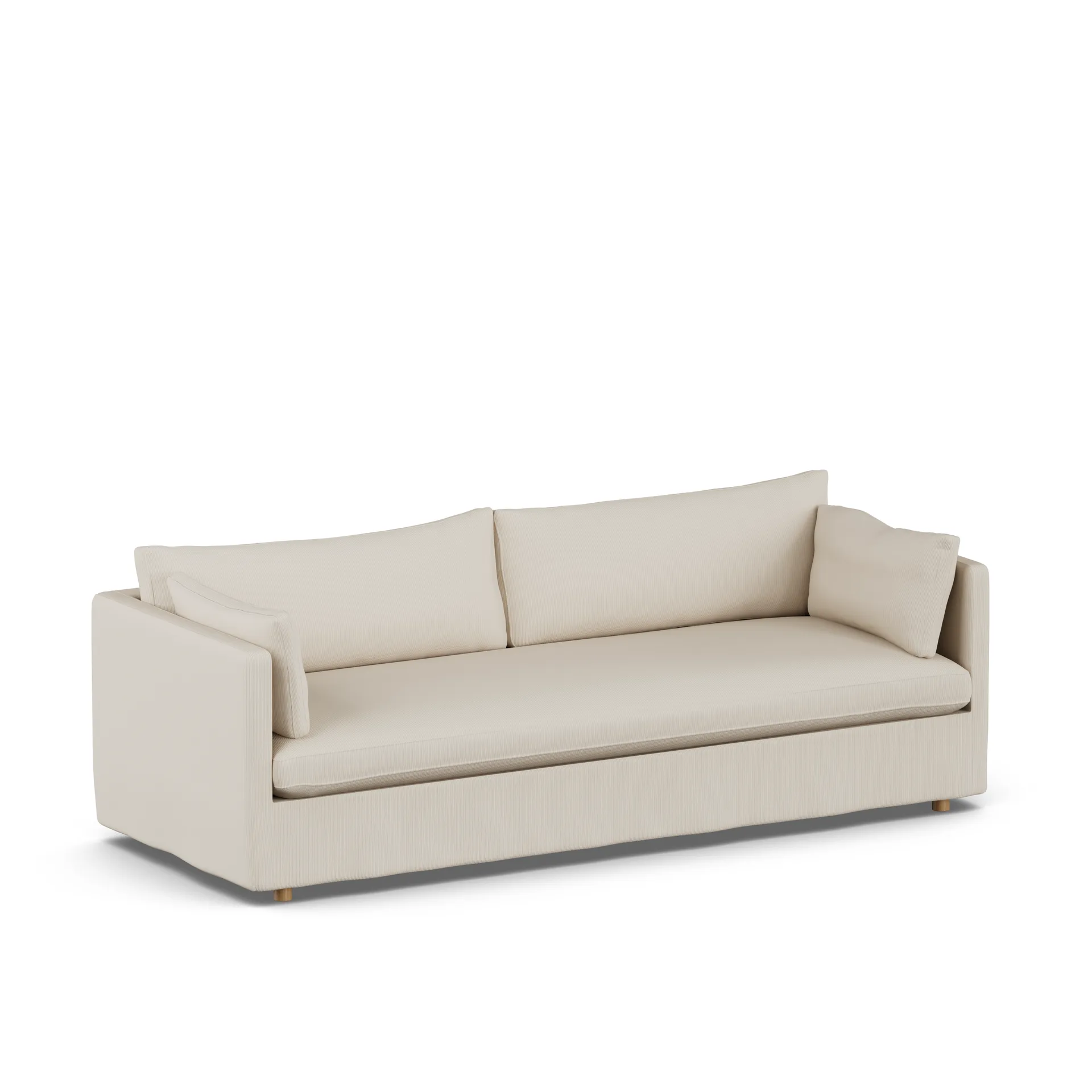 Linnevik Sofa, Jump Beige 1956-Eiche weiß geölt, 4-sitzig, mit Volant 1898