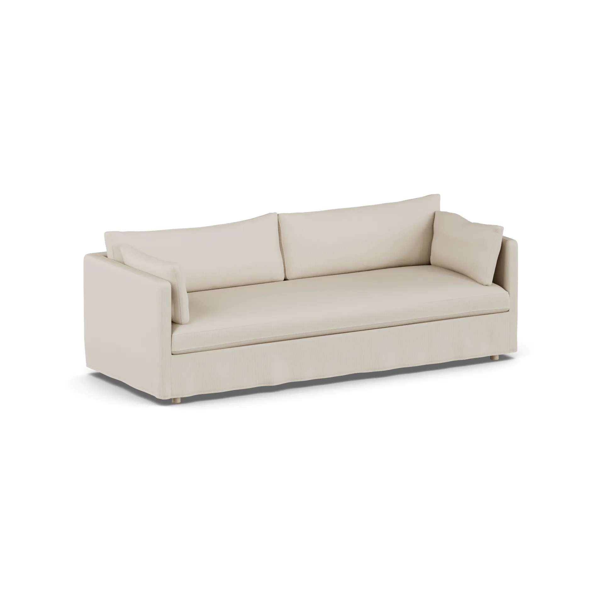 Linnevik Sofa, Jump Beige 1956-Eiche weiß geölt, 4-sitzig, mit Volant 1898
