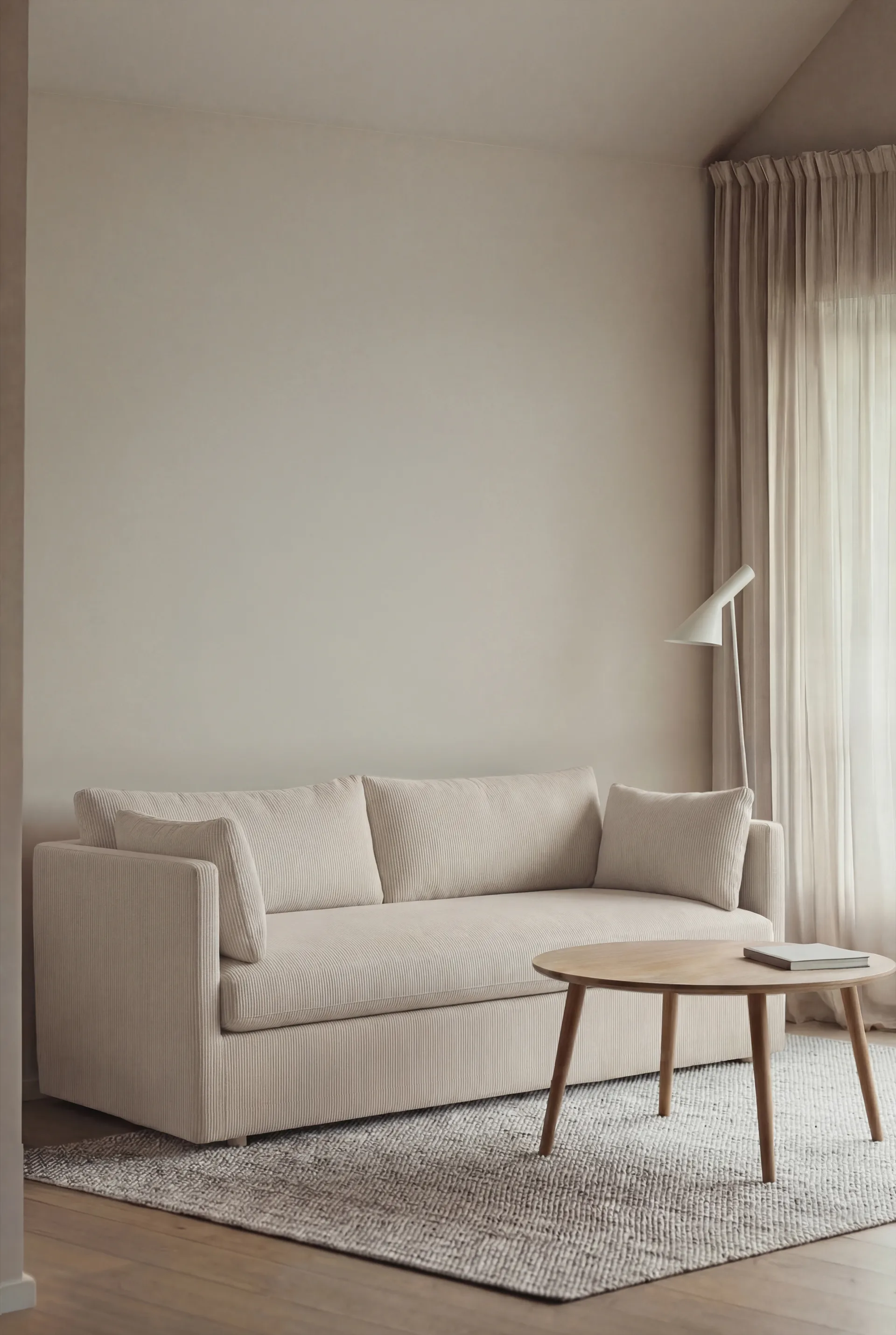 Linnevik Sofa, Jump off white 1954-Eiche weiß geölt, 2-sitzig, mit Volant 1898