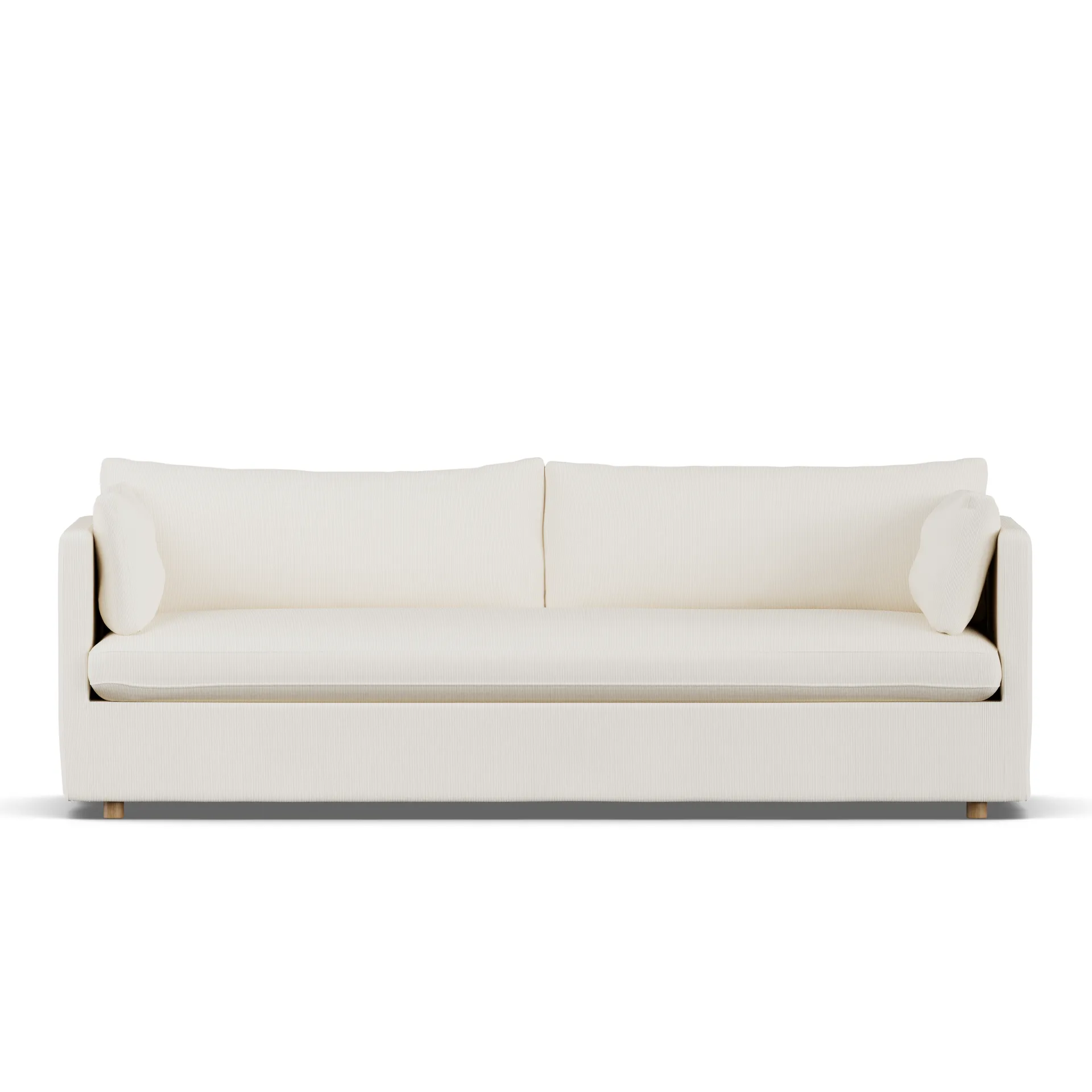 Linnevik Sofa, Jump off white 1954-Eiche weiß geölt, 4-sitzig, mit Volant 1898