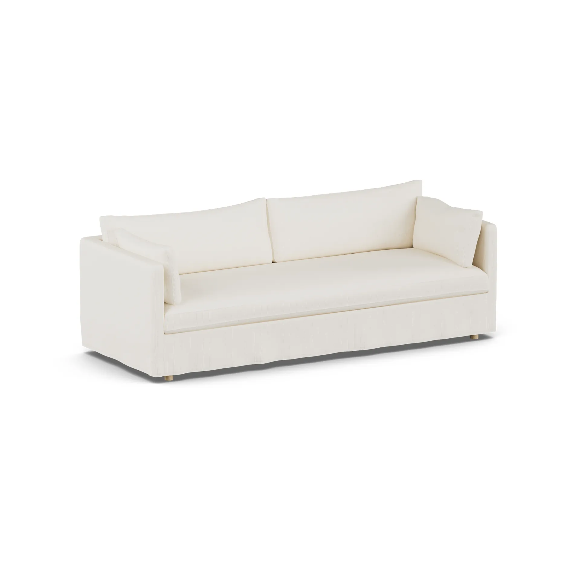 Linnevik Sofa, Jump off white 1954-Eiche weiß geölt, 4-sitzig, mit Volant 1898