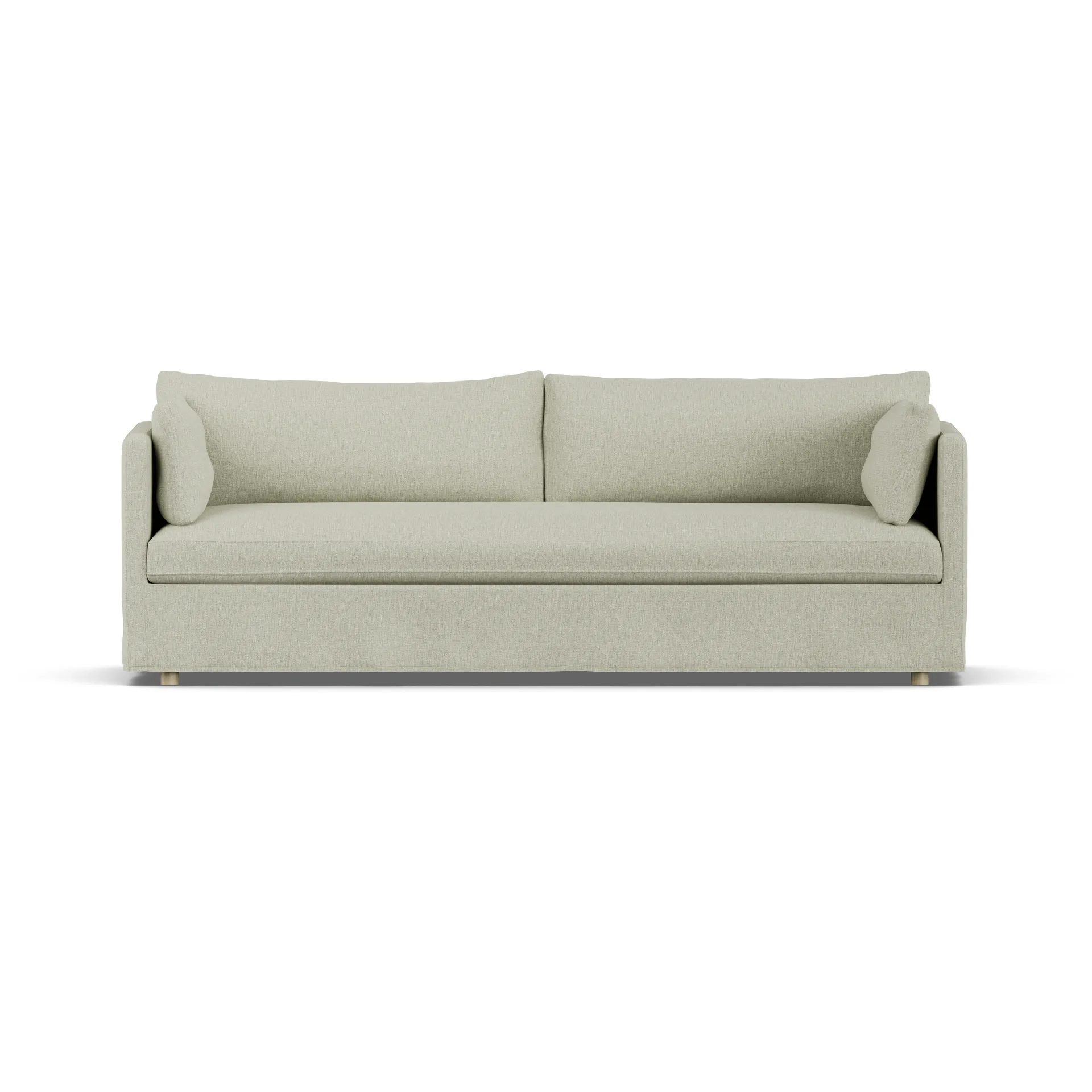 Linnevik Sofa, Luiza beige 3981-Eiche weiß geölt, 4-sitzig, mit Volant 1898
