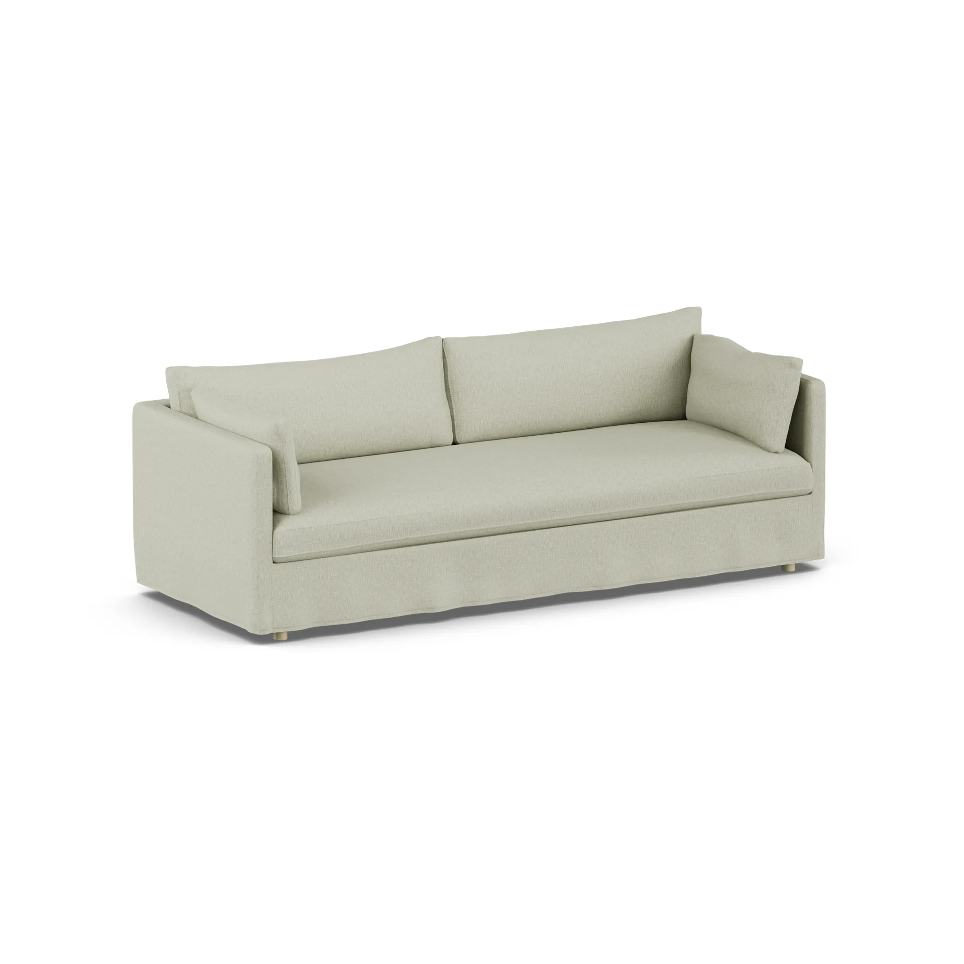 Linnevik Sofa, Luiza beige 3981-Eiche weiß geölt, 4-sitzig, mit Volant 1898
