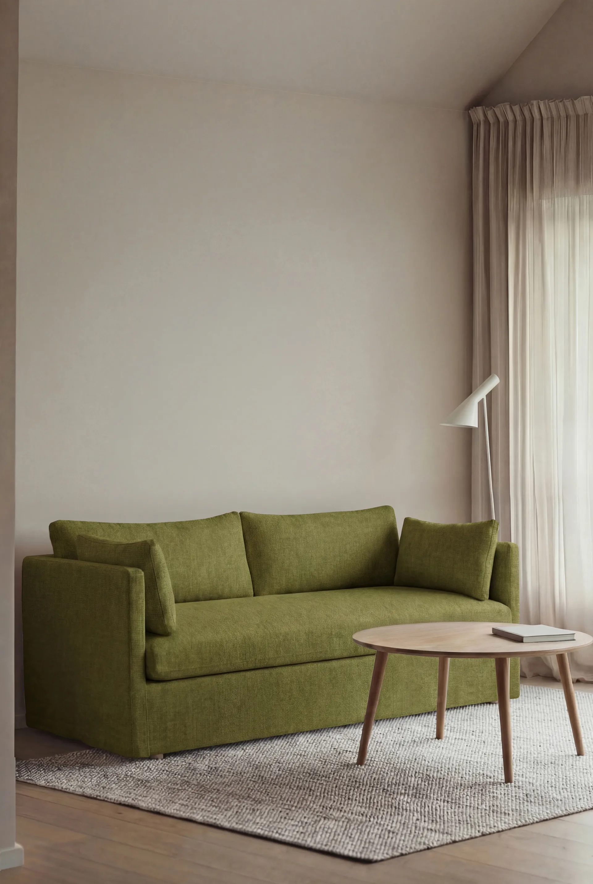 Linnevik Sofa, Luiza Green 3975-Eiche weiß geölt, 2-sitzig, mit Volant 1898