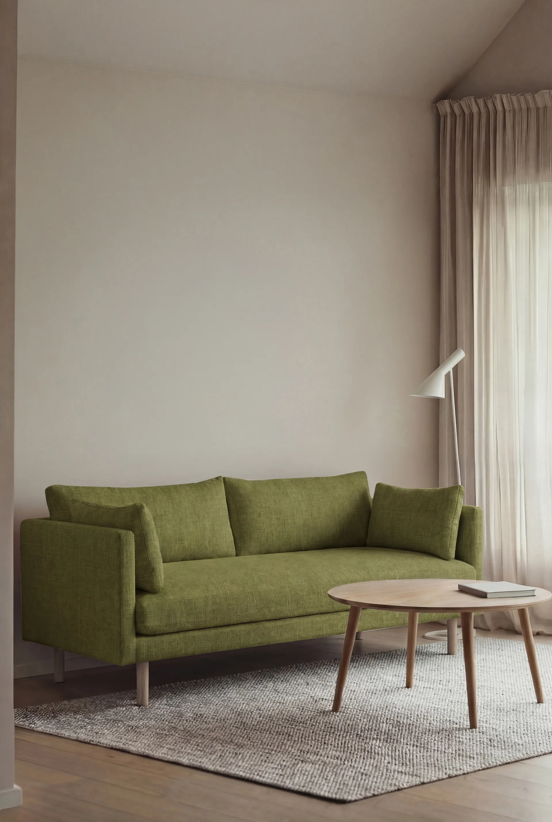 Linnevik Sofa, Luiza Green 3975-Eiche weiß geölt, 2-sitzig, ohne Volant 1898