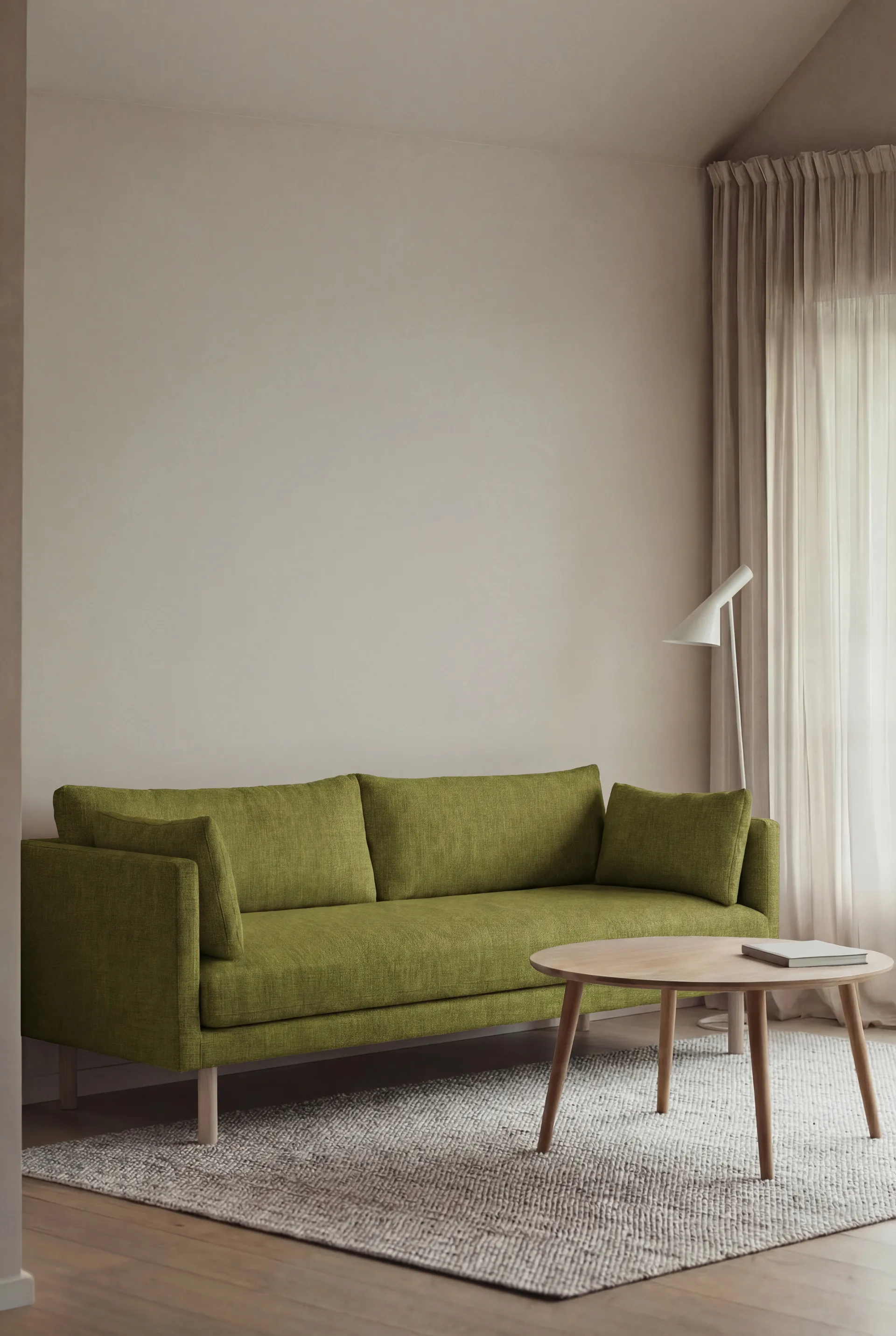 Linnevik Sofa, Luiza Green 3975-Eiche weiß geölt, 3-sitzig, ohne Volant 1898