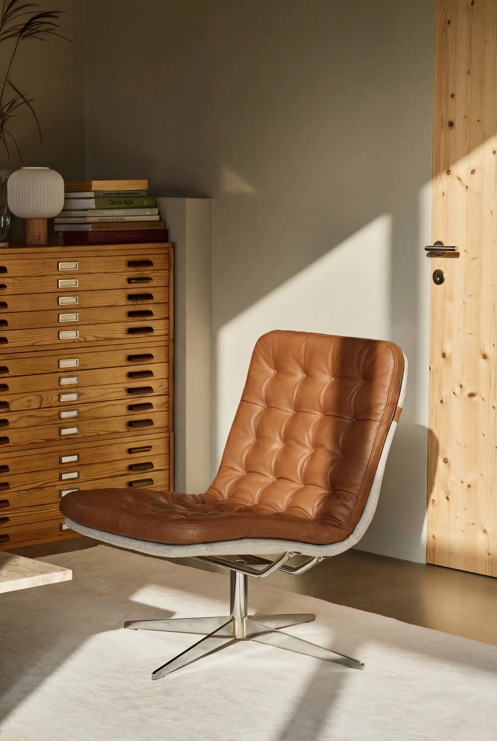 Loholm Sessel mit Drehfunktion, Cognac Leder-Bern Beige 0341 1898