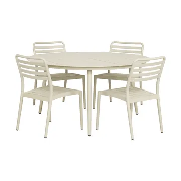 Marsala Esstisch Ø140 cm + 4 Stück Messina Stuhl, Off white - 1898