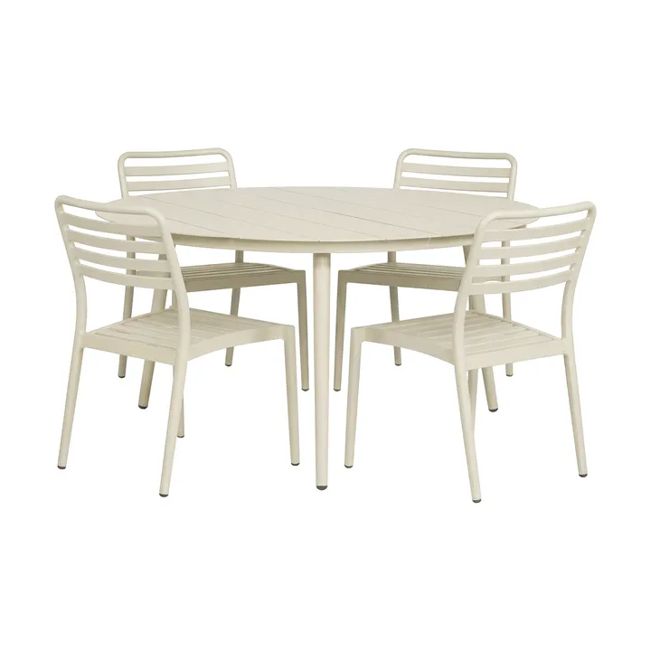 Marsala Esstisch Ø140 cm + 4 Stück Messina Stuhl, Off white - 1898