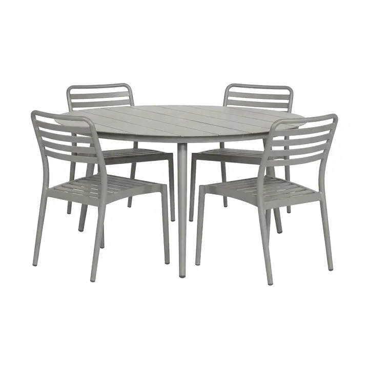 Marsala Esstisch Ø140 cm + 4 Stück Messina Stuhl, Taupe - 1898