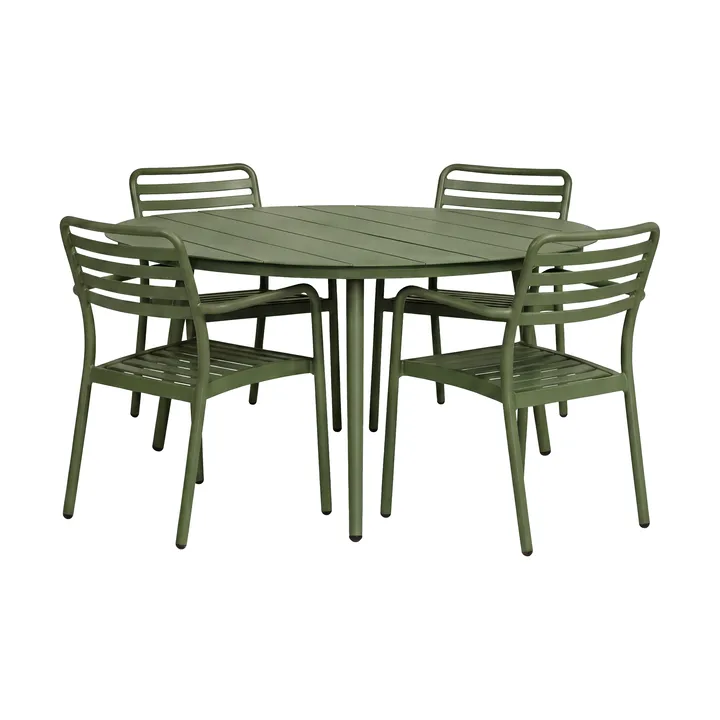 Marsala Esstisch Ø140 cm + Messina Armlehnstuhl 4 St., Moss green - 1898