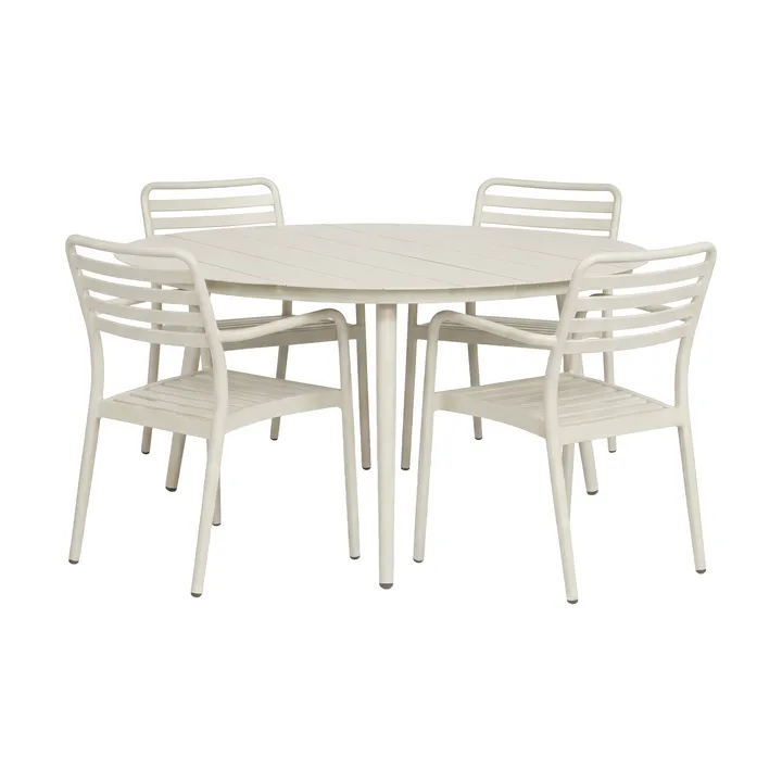 Marsala Esstisch Ø140 cm + Messina Armlehnstuhl 4 St., Off white - 1898