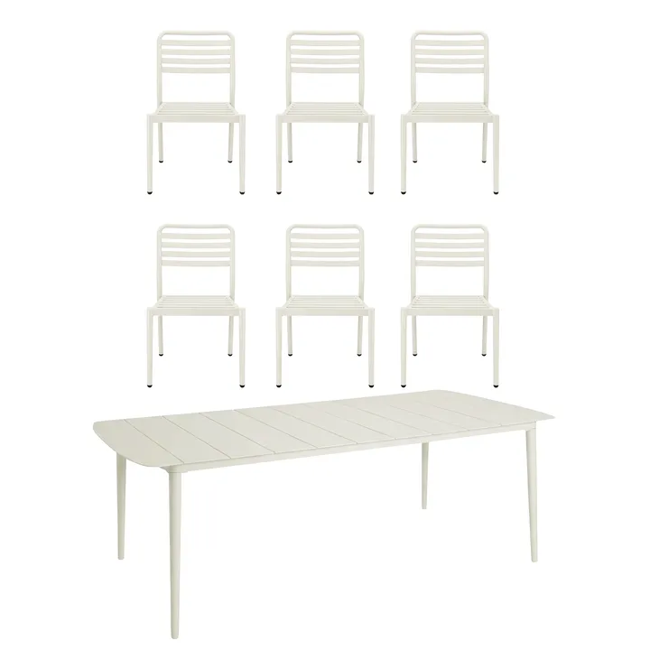 Marsala Esstisch 208x100 cm + Messina Stuhl 6 St., Off white - 1898