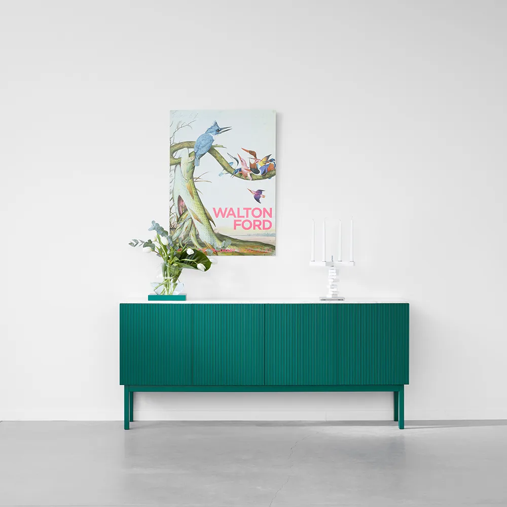 Beam Sideboard, Hellgrau, Gestell hellgrau, Platte aus Carrara-Marmor A2