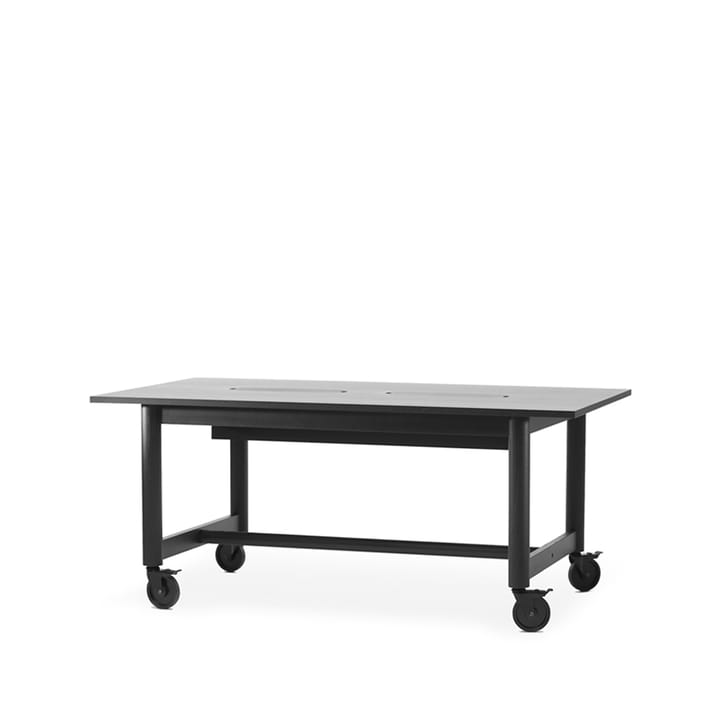 Connect Schreibtisch - Schwarz gebeizte Eiche-schwarze Rollen-h73 - A2