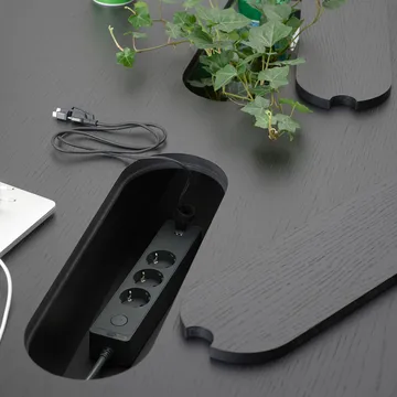 Connect Schreibtisch - Schwarz gebeizte Eiche-schwarze Rollen-h90 - A2