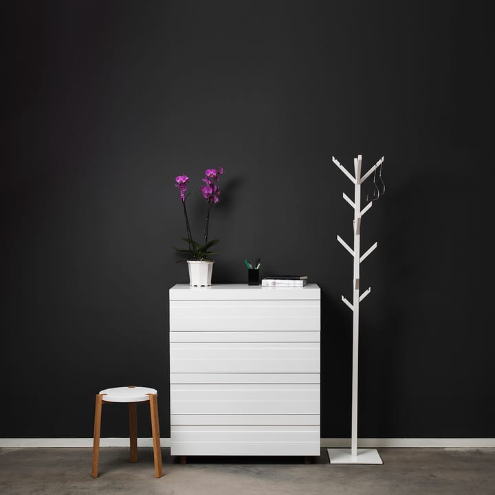 White Kommode 4 Schubladen, Eichen Beine A2