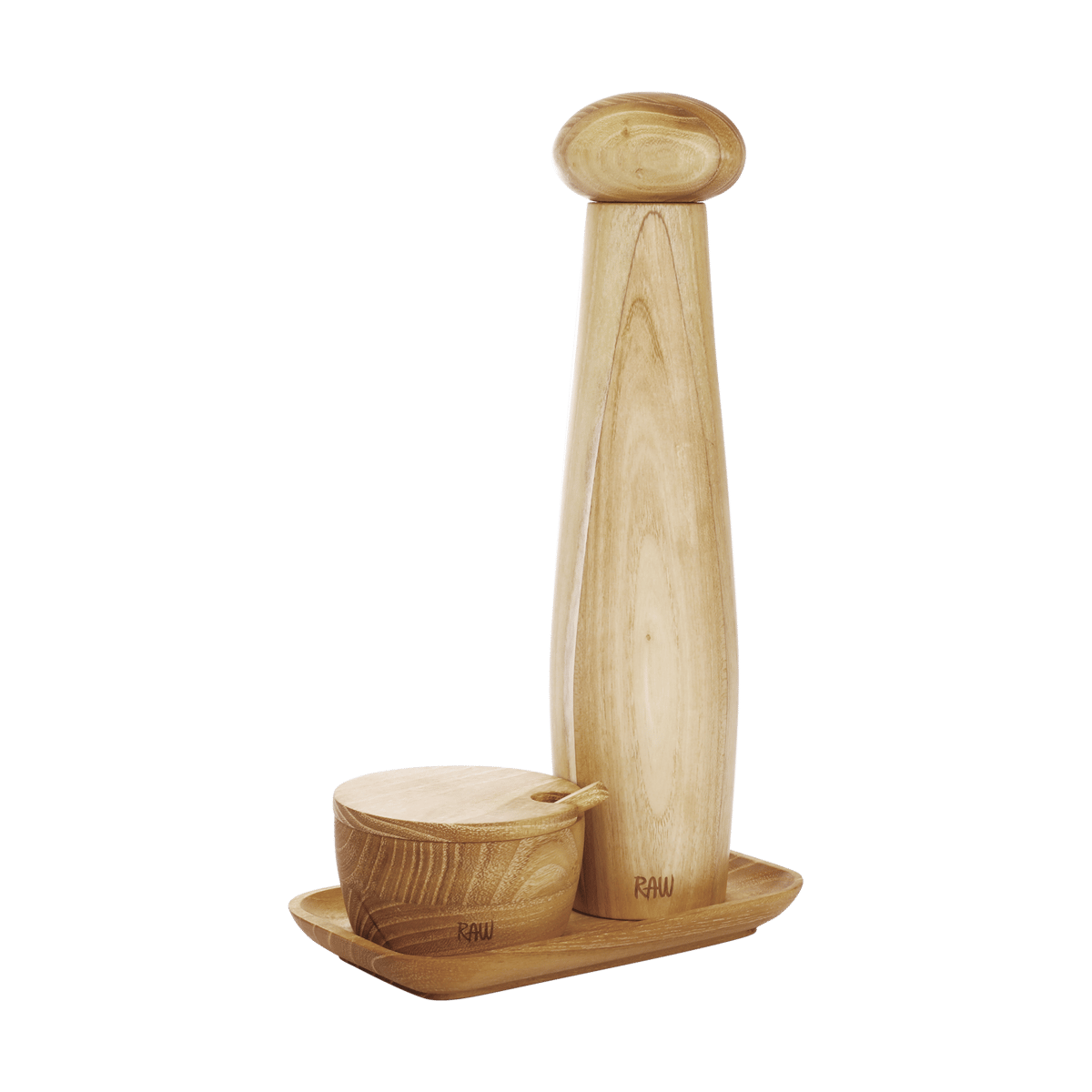 Aida Raw keramische Pfeffermühle Salzschale & Tablett 3-teilig Teak