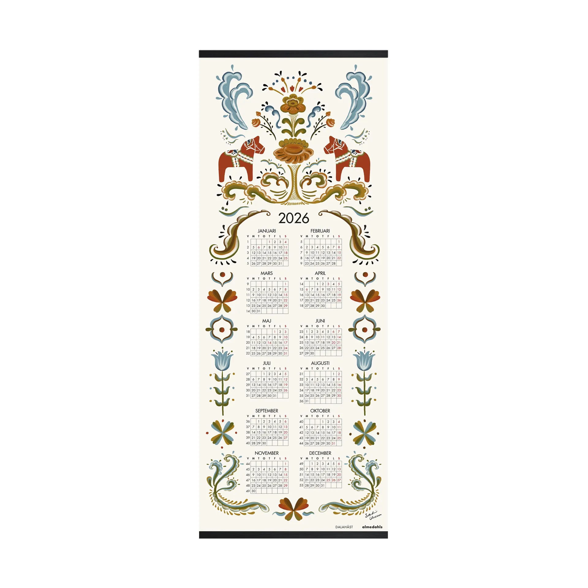 Dalahäst Kalender 2026, 35×90 cm Almedahls