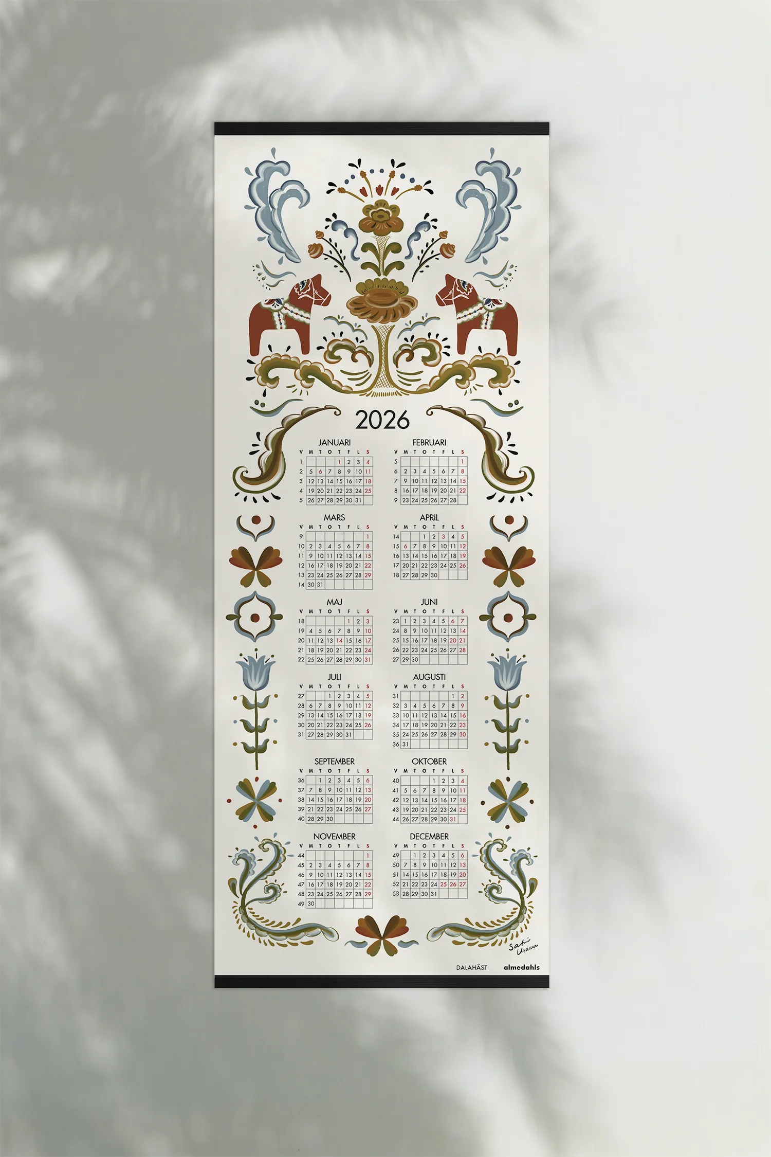 Dalahäst Kalender 2026, 35×90 cm Almedahls