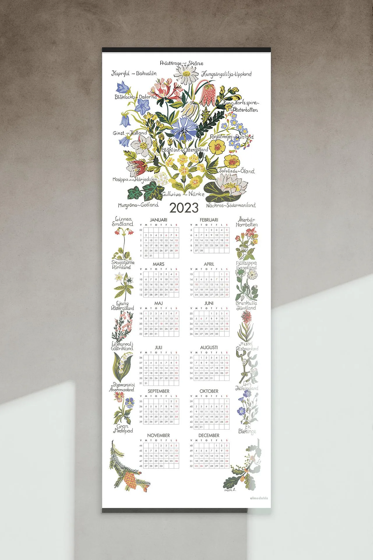 Landschaftsblumen Kalender 2023, 35 x 90 cm
​ Almedahls