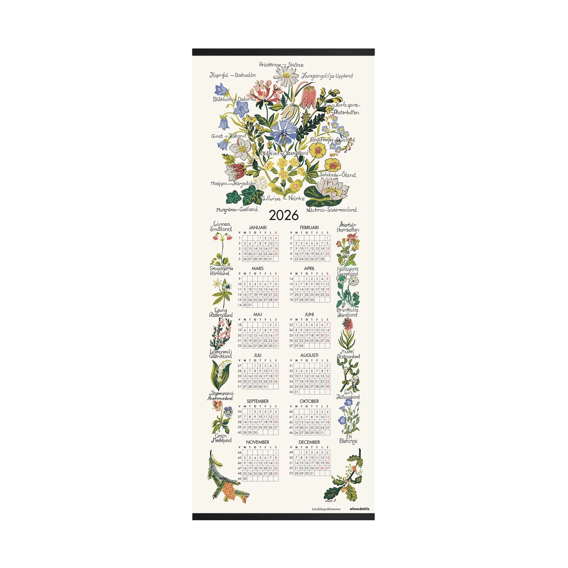 Landschaftsblumen Kalender 2026, 35×90 cm Almedahls