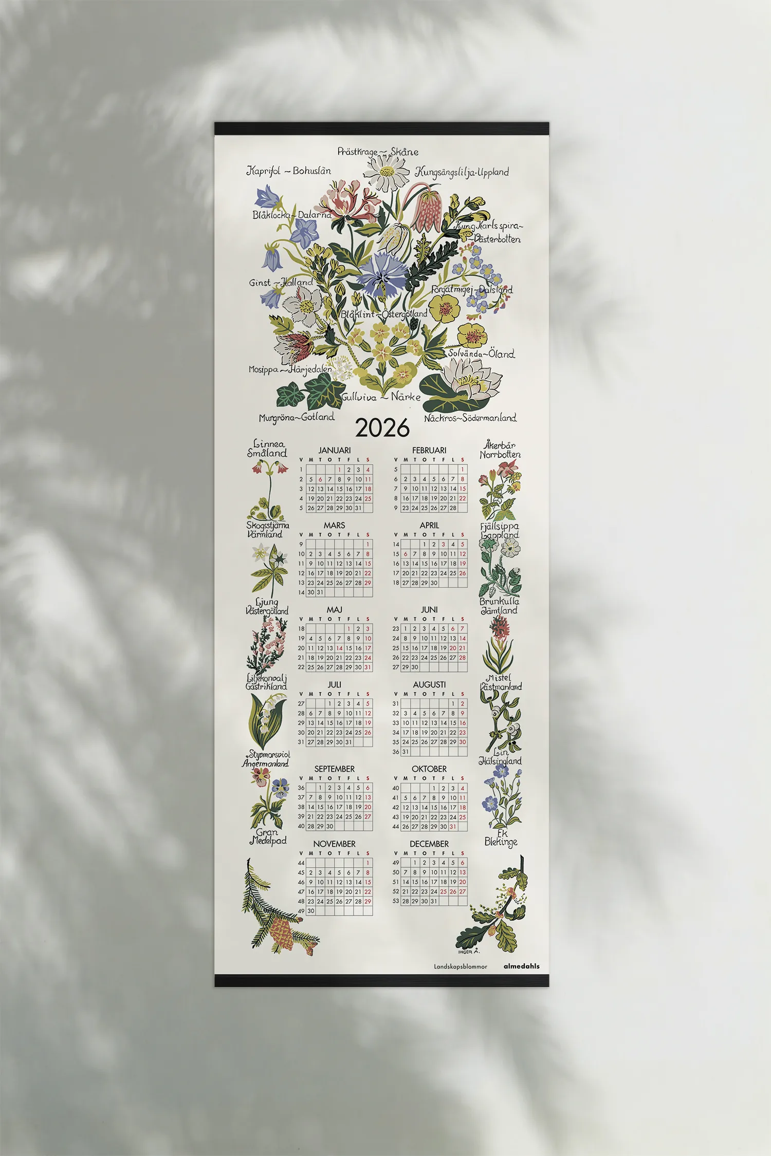 Landschaftsblumen Kalender 2026, 35×90 cm Almedahls