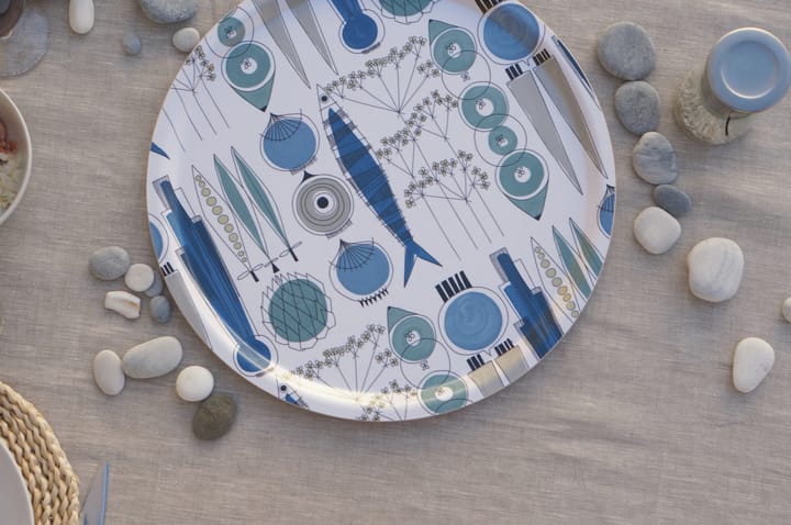 Picknick Tablett Ø38cm - blau-beige - Almedahls