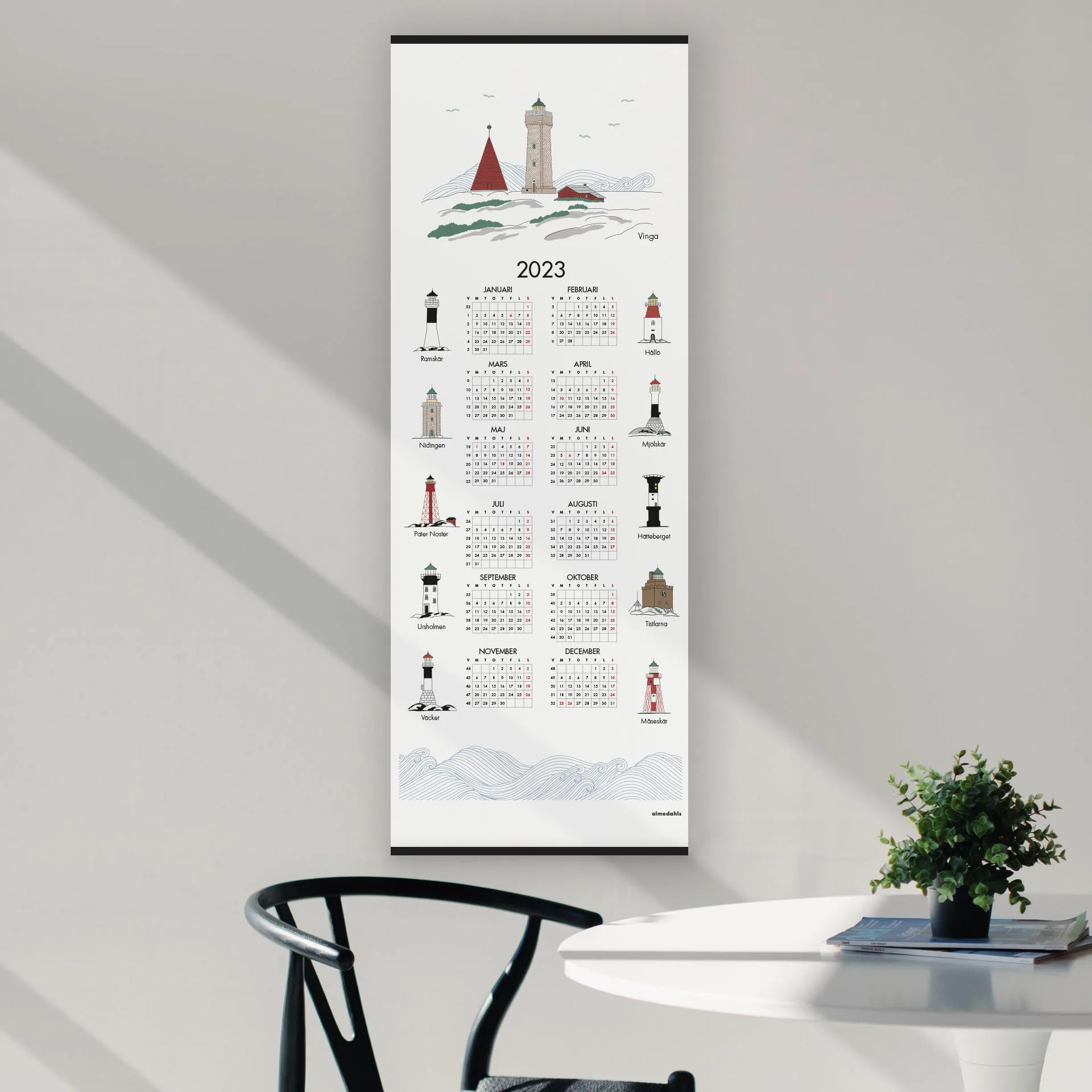 Schwedische Leuchttürme Kalender 2023, 35 x 90 cm
​ Almedahls